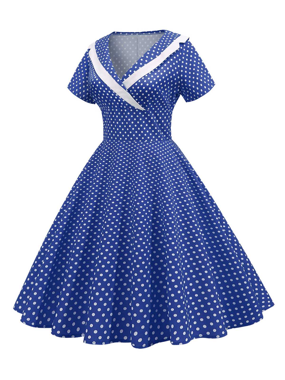 1950s V-Neck Polka Dots Swing Dress - Image 5