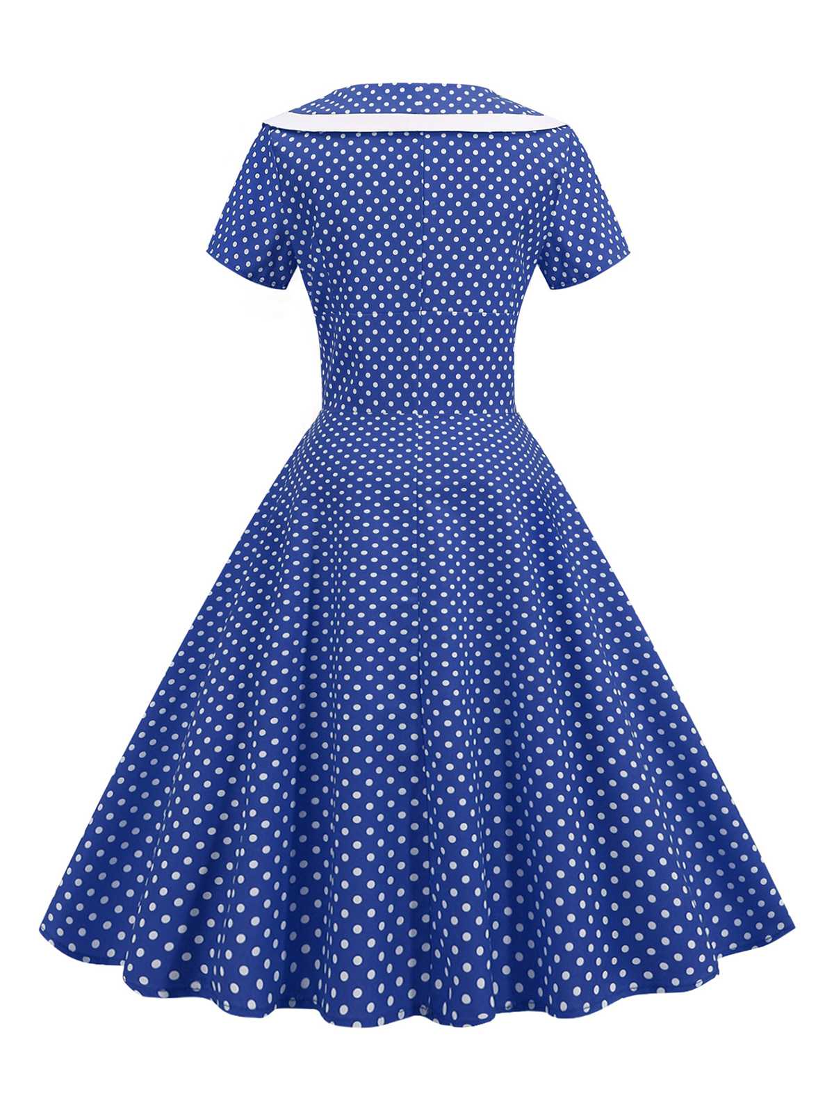 1950s V-Neck Polka Dots Swing Dress - Image 6