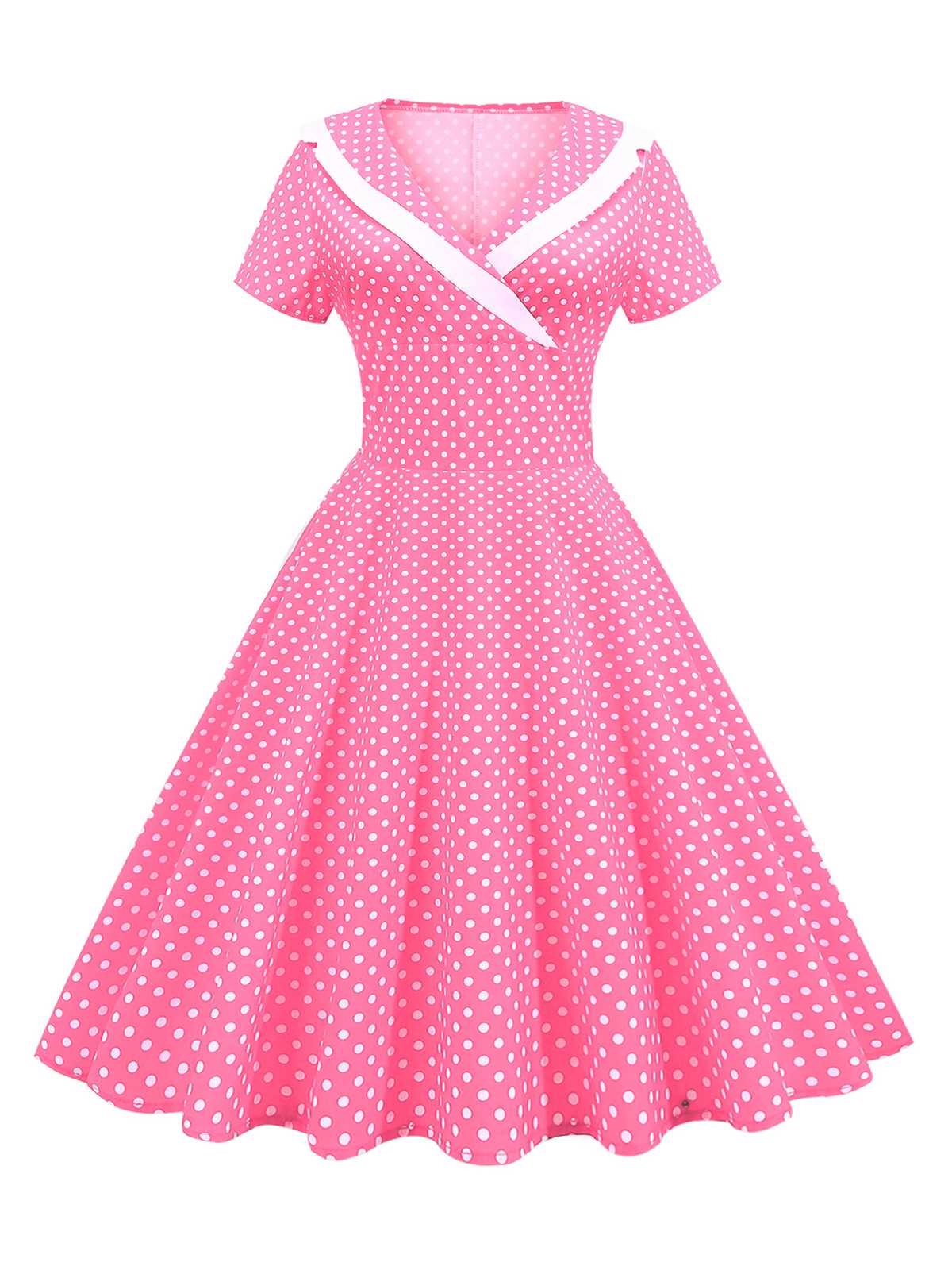1950s V-Neck Polka Dots Swing Dress - Image 7