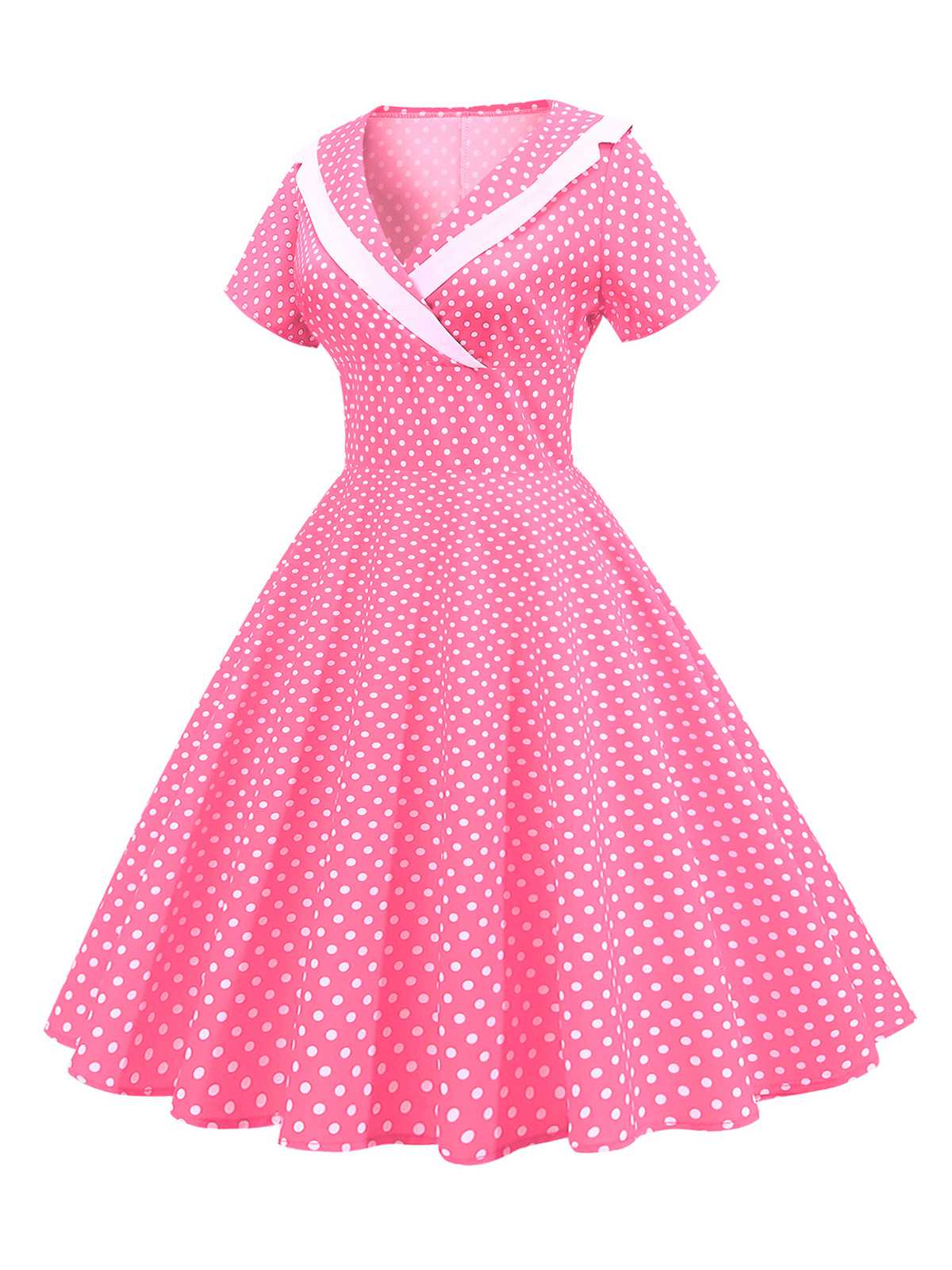 1950s V-Neck Polka Dots Swing Dress - Image 8