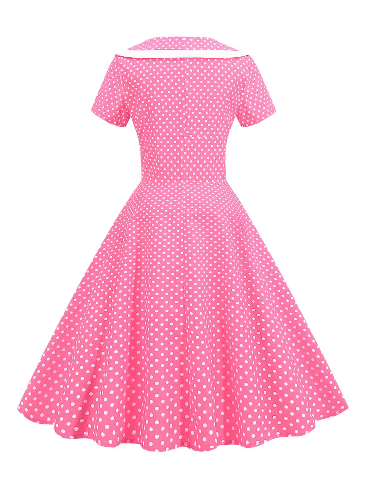 1950s V-Neck Polka Dots Swing Dress - Image 9