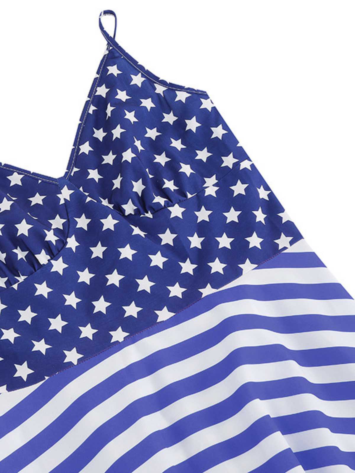 1950s V-Neck Star Stripes Flag Belted Swing Dress - Image 6