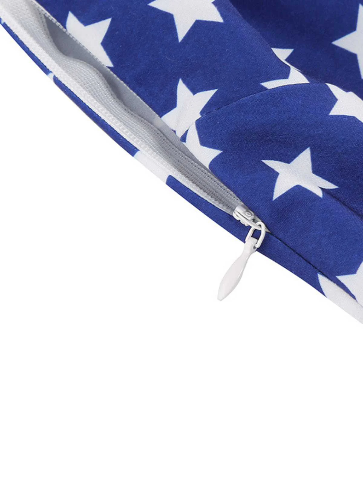 1950s V-Neck Star Stripes Flag Belted Swing Dress - Image 7