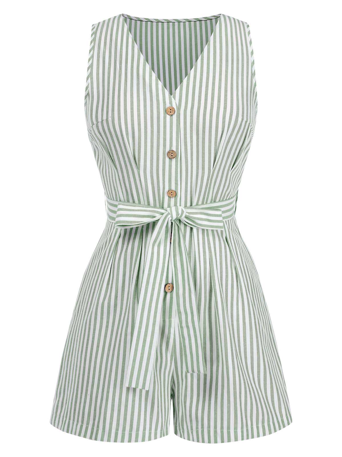 1950s V-Neck Stripes Sleeveless Belted Romper - Image 4