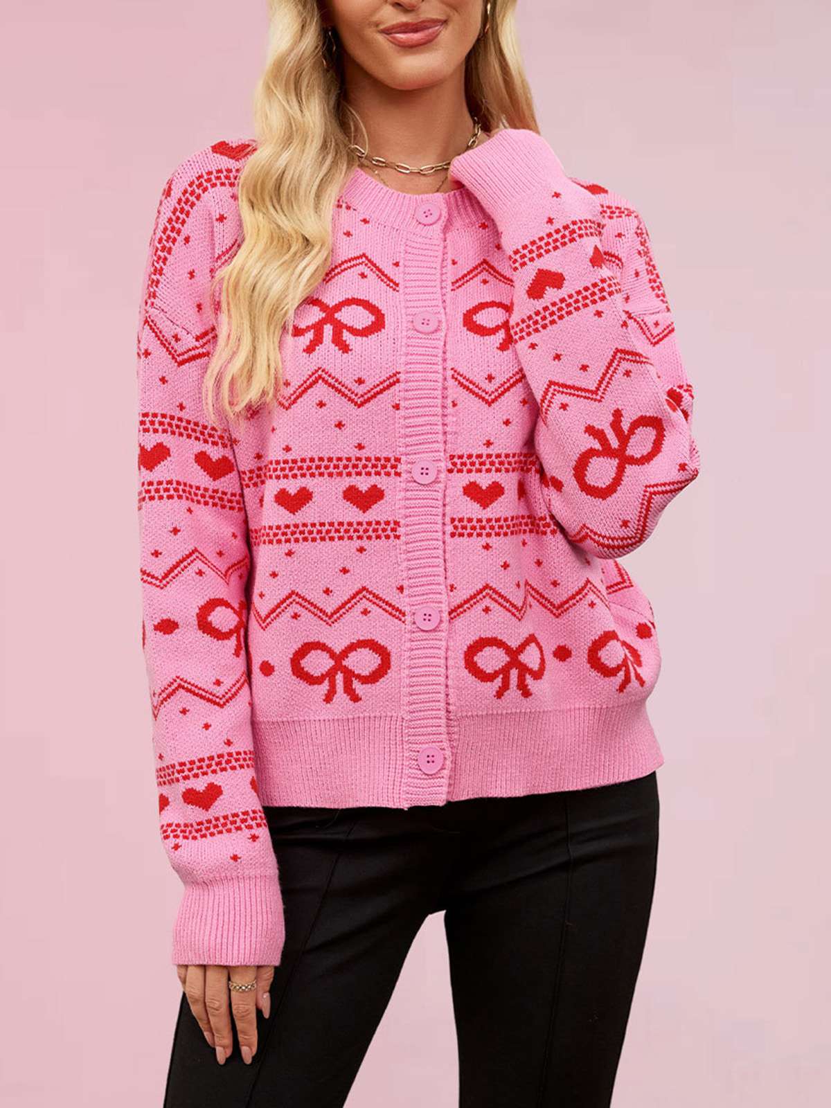 1950s Valentine's Day Heart Pattern Knit Cardigan - Image 2