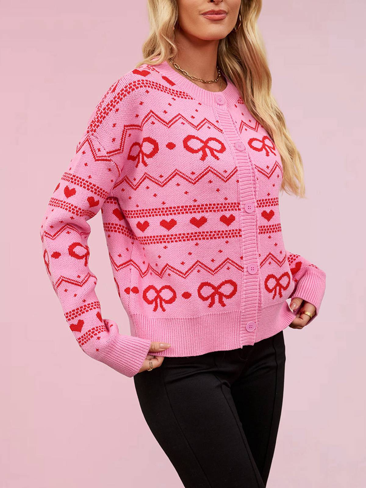 1950s Valentine's Day Heart Pattern Knit Cardigan - Image 5