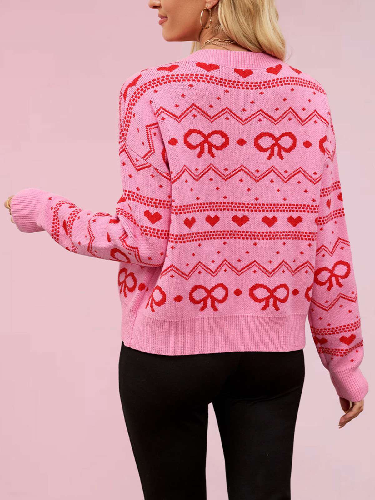 1950s Valentine's Day Heart Pattern Knit Cardigan - Image 6