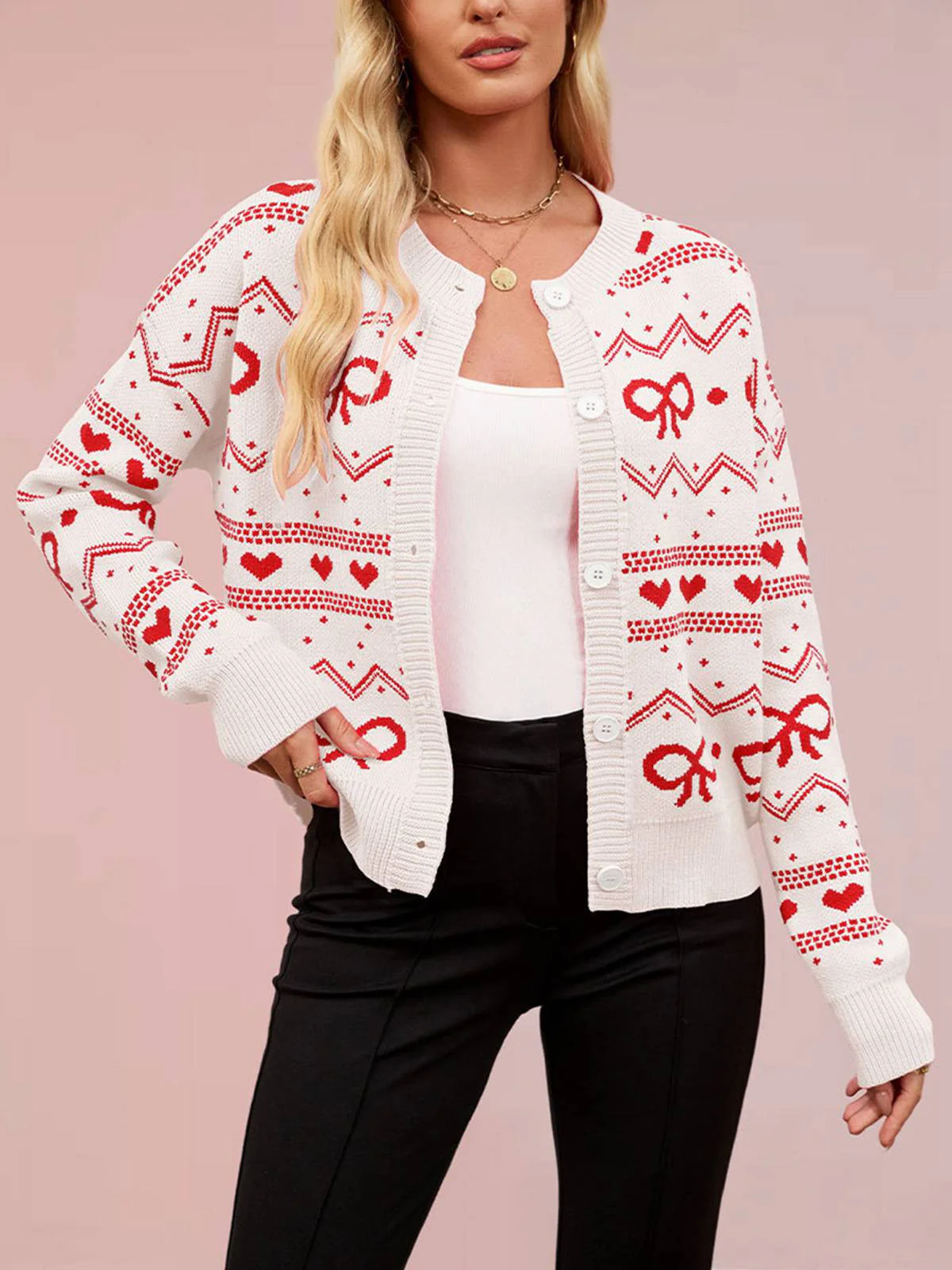 1950s Valentine's Day Heart Pattern Knit Cardigan - Image 7