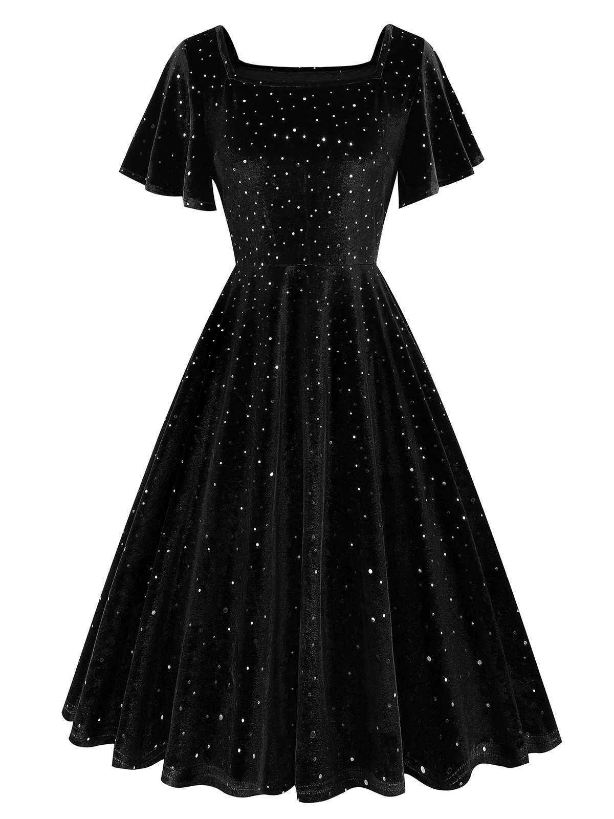 1950s Velvet Sparkling Solid A-Line Dress - Image 12