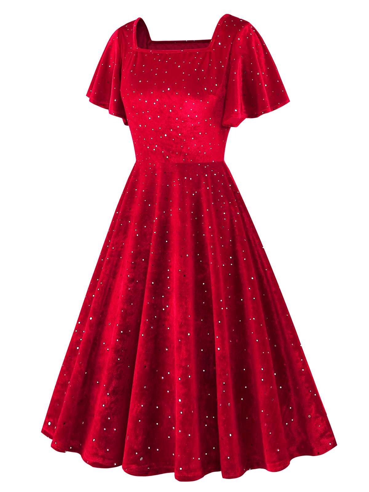 1950s Velvet Sparkling Solid A-Line Dress - Image 2