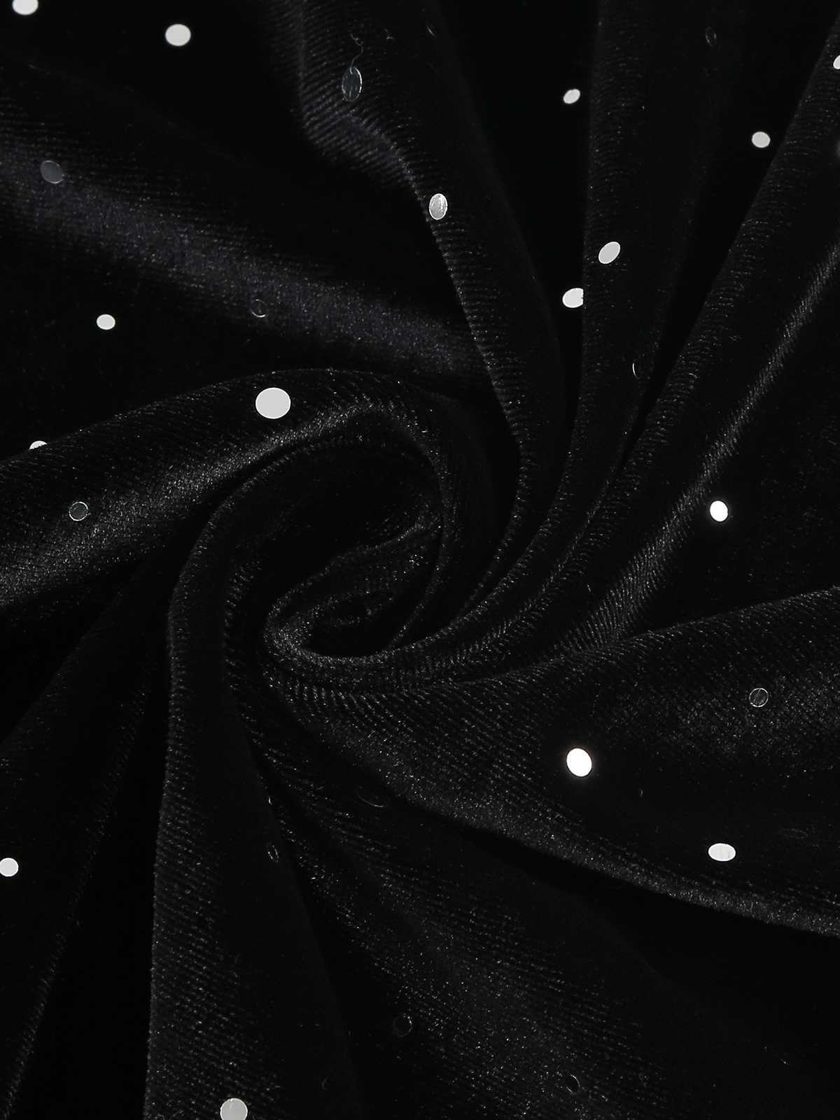 1950s Velvet Sparkling Solid A-Line Dress - Image 20