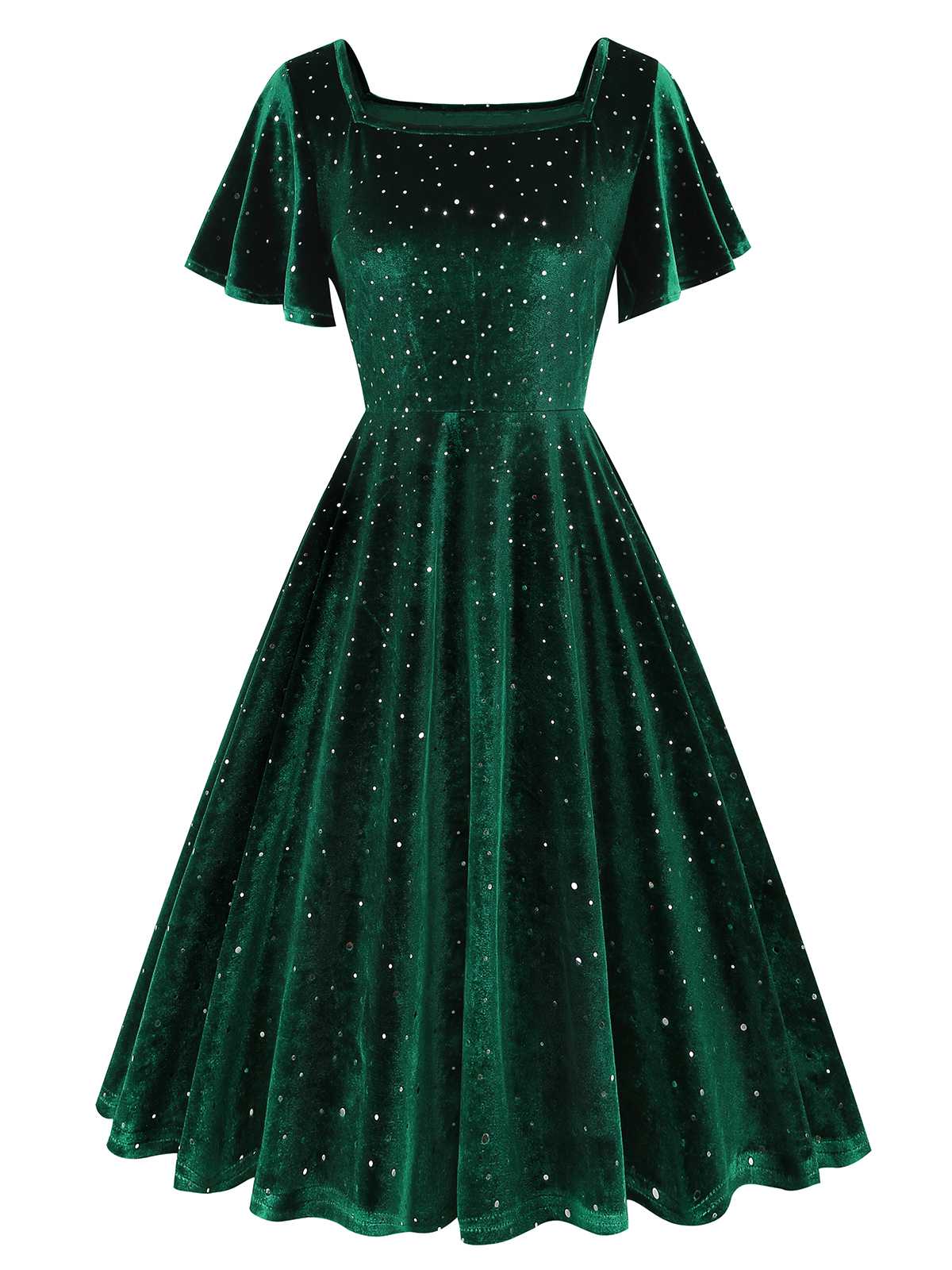 1950s Velvet Sparkling Solid A-Line Dress - Image 23