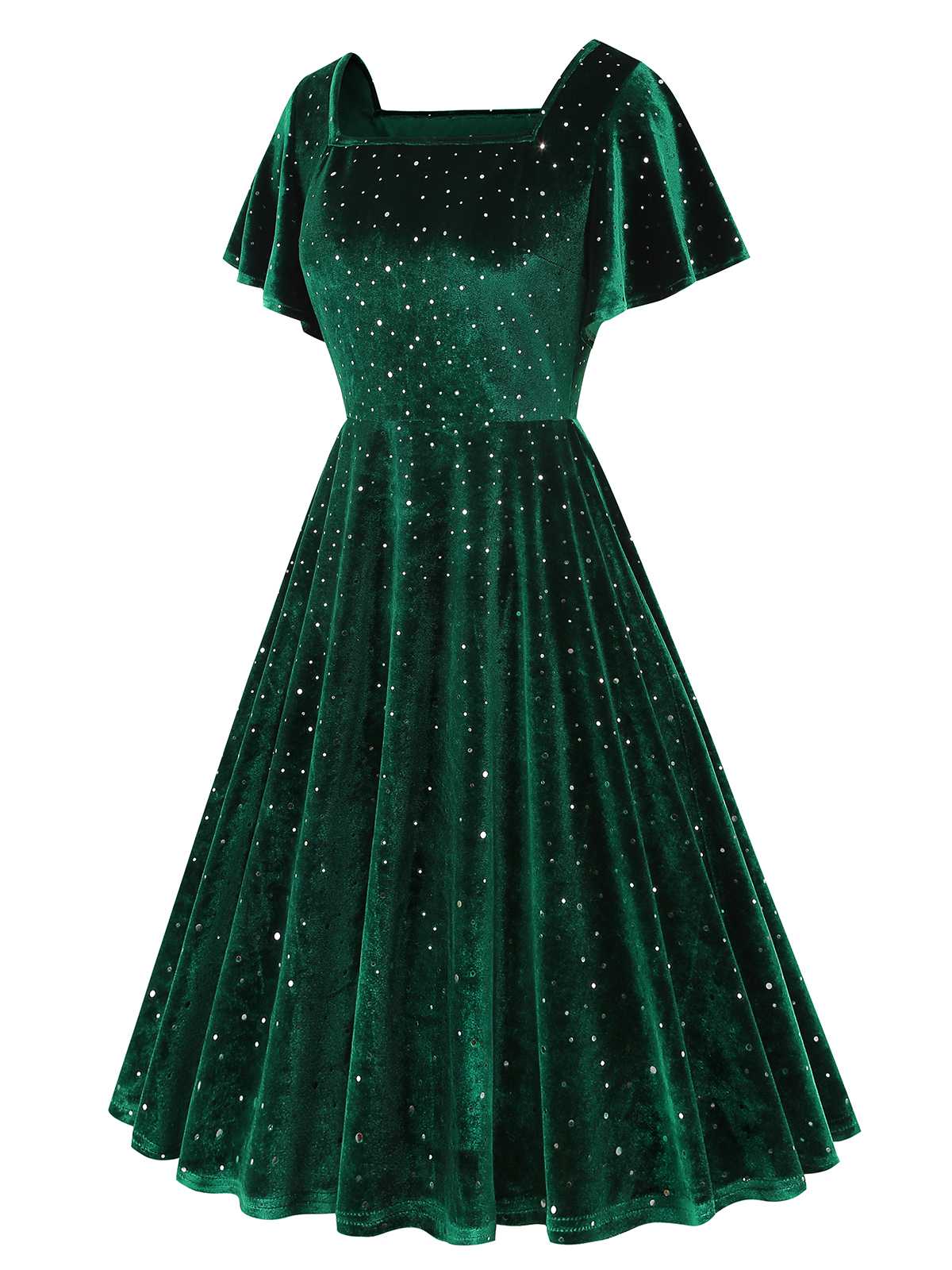 1950s Velvet Sparkling Solid A-Line Dress - Image 24