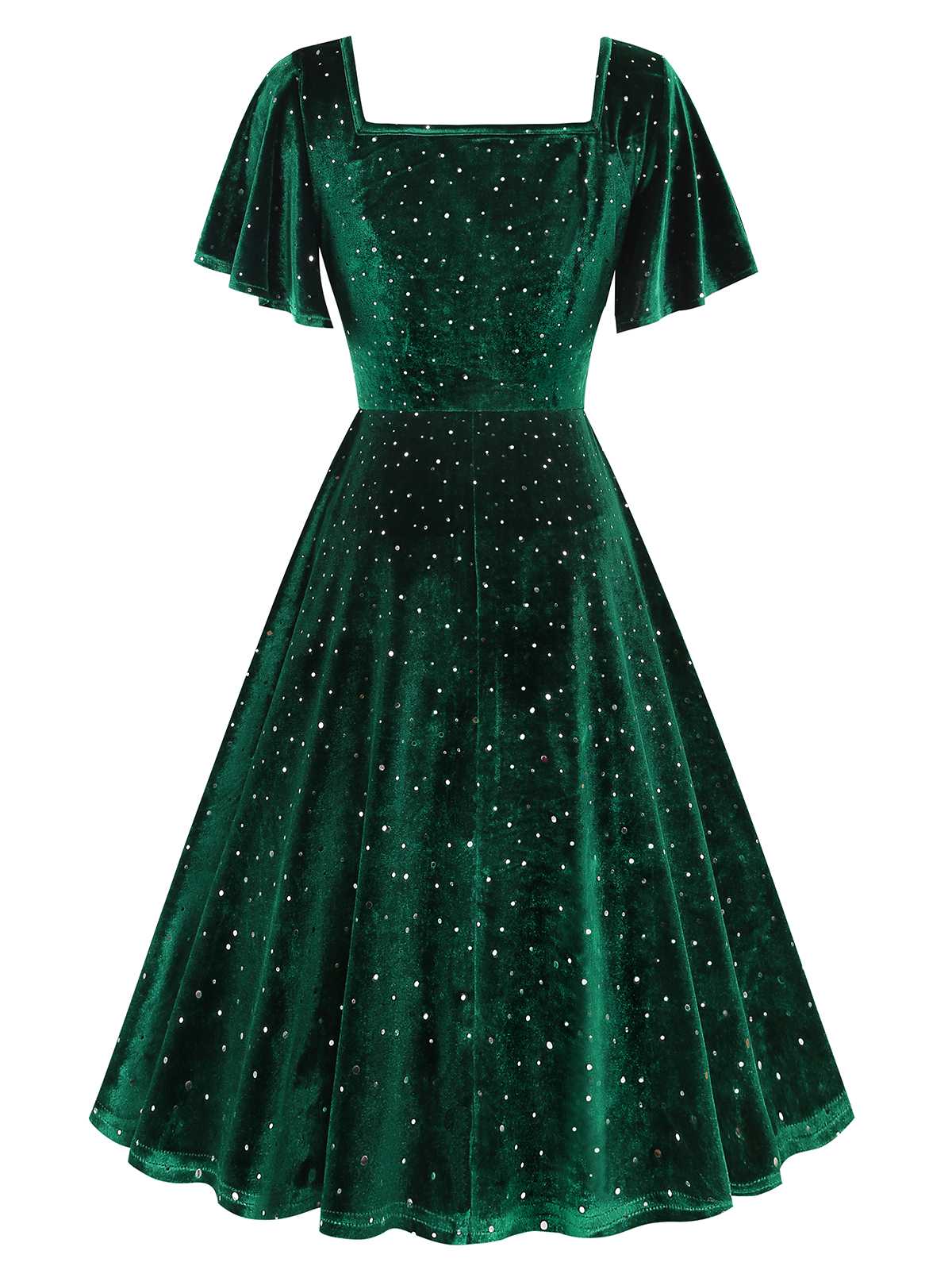 1950s Velvet Sparkling Solid A-Line Dress - Image 25