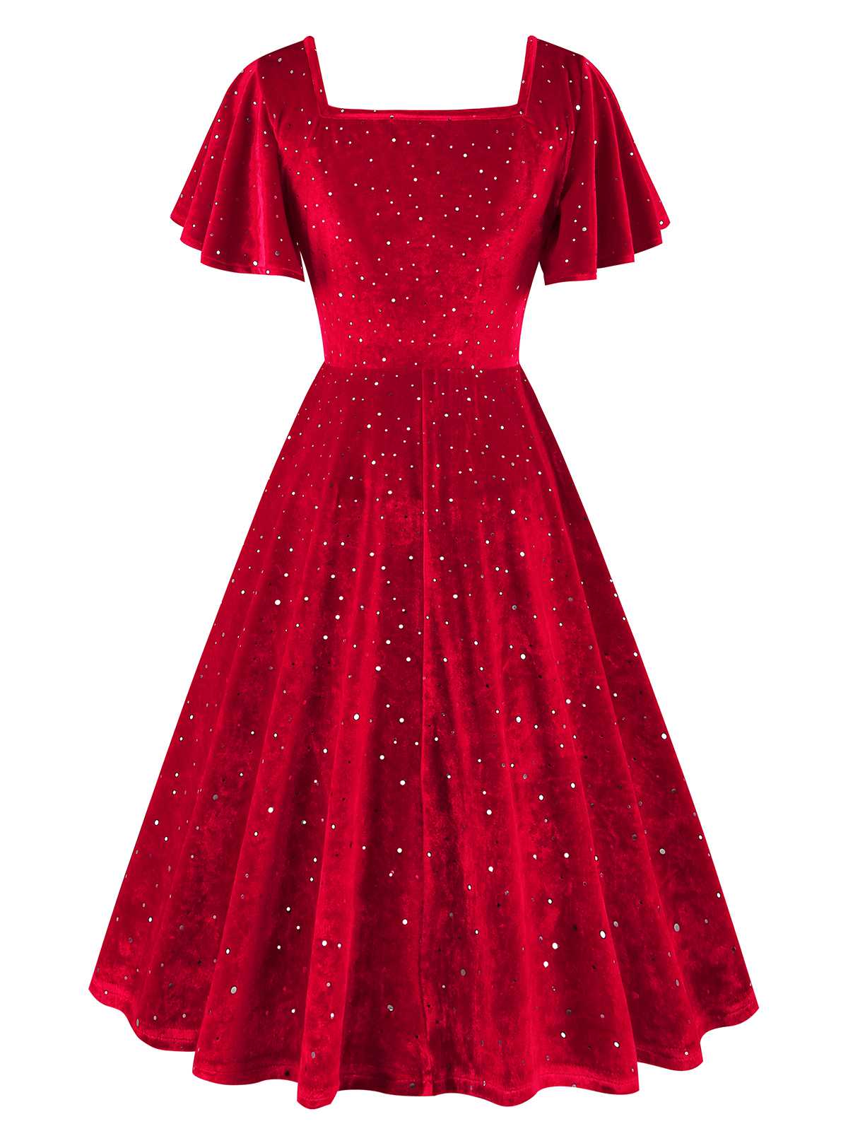 1950s Velvet Sparkling Solid A-Line Dress - Image 3