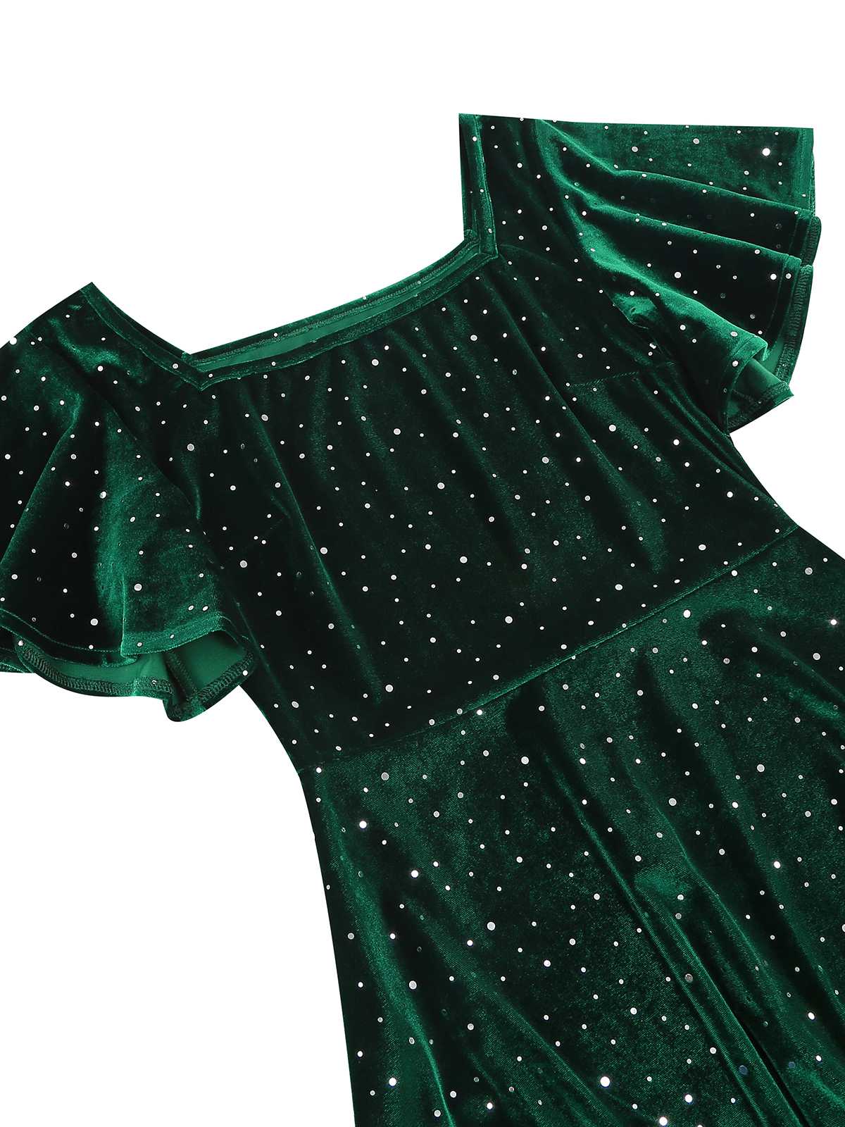 1950s Velvet Sparkling Solid A-Line Dress - Image 30