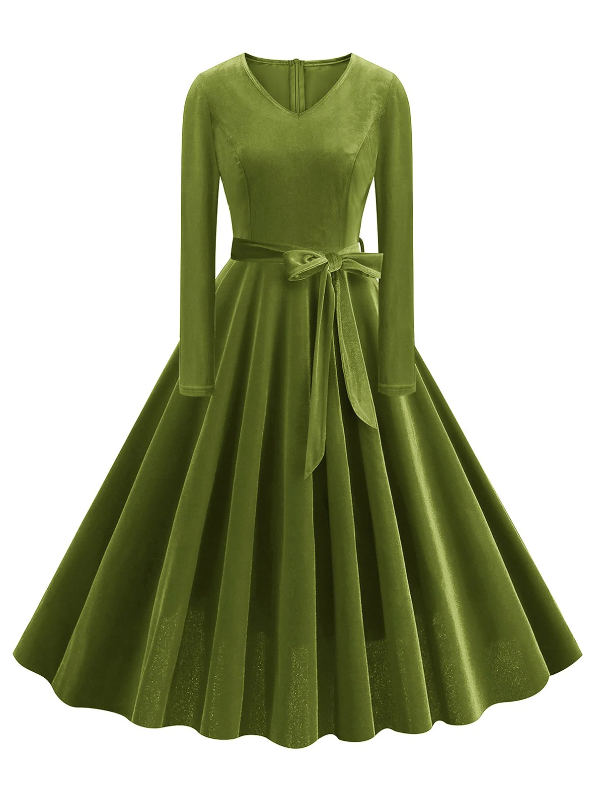 1950s Solid Velvet V-Neck Swing Dress - Image 11