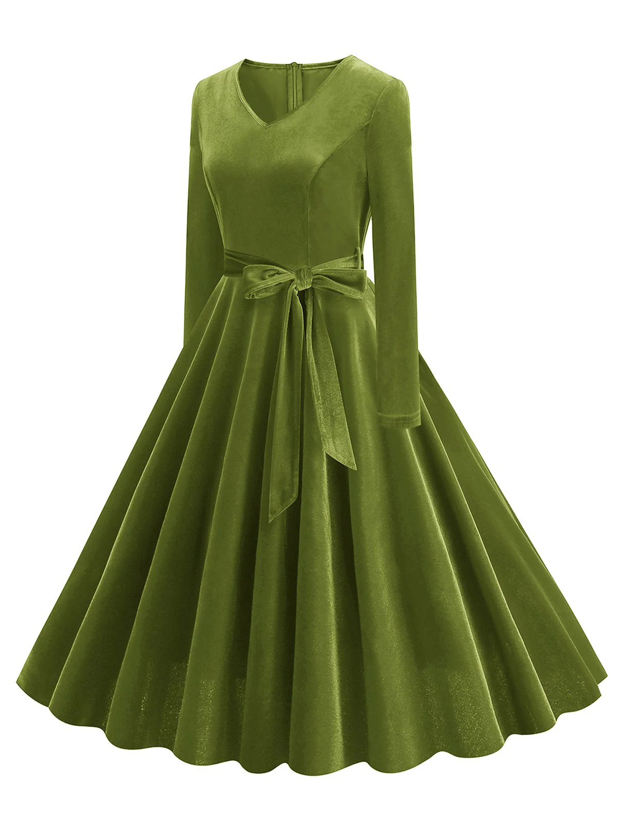 1950s Solid Velvet V-Neck Swing Dress - Image 12
