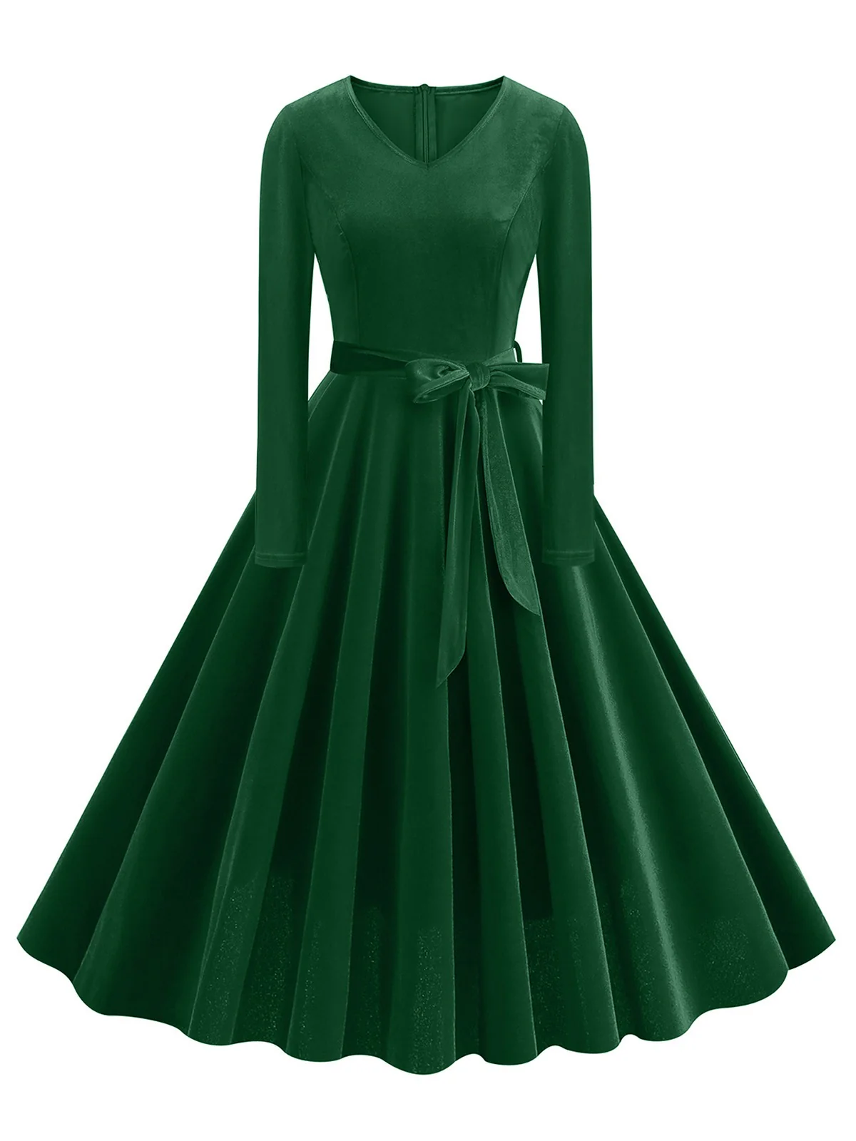 1950s Solid Velvet V-Neck Swing Dress - Image 16