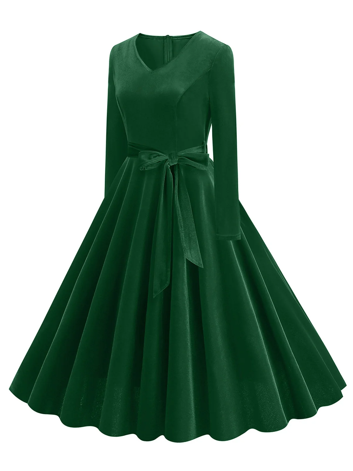 1950s Solid Velvet V-Neck Swing Dress - Image 17
