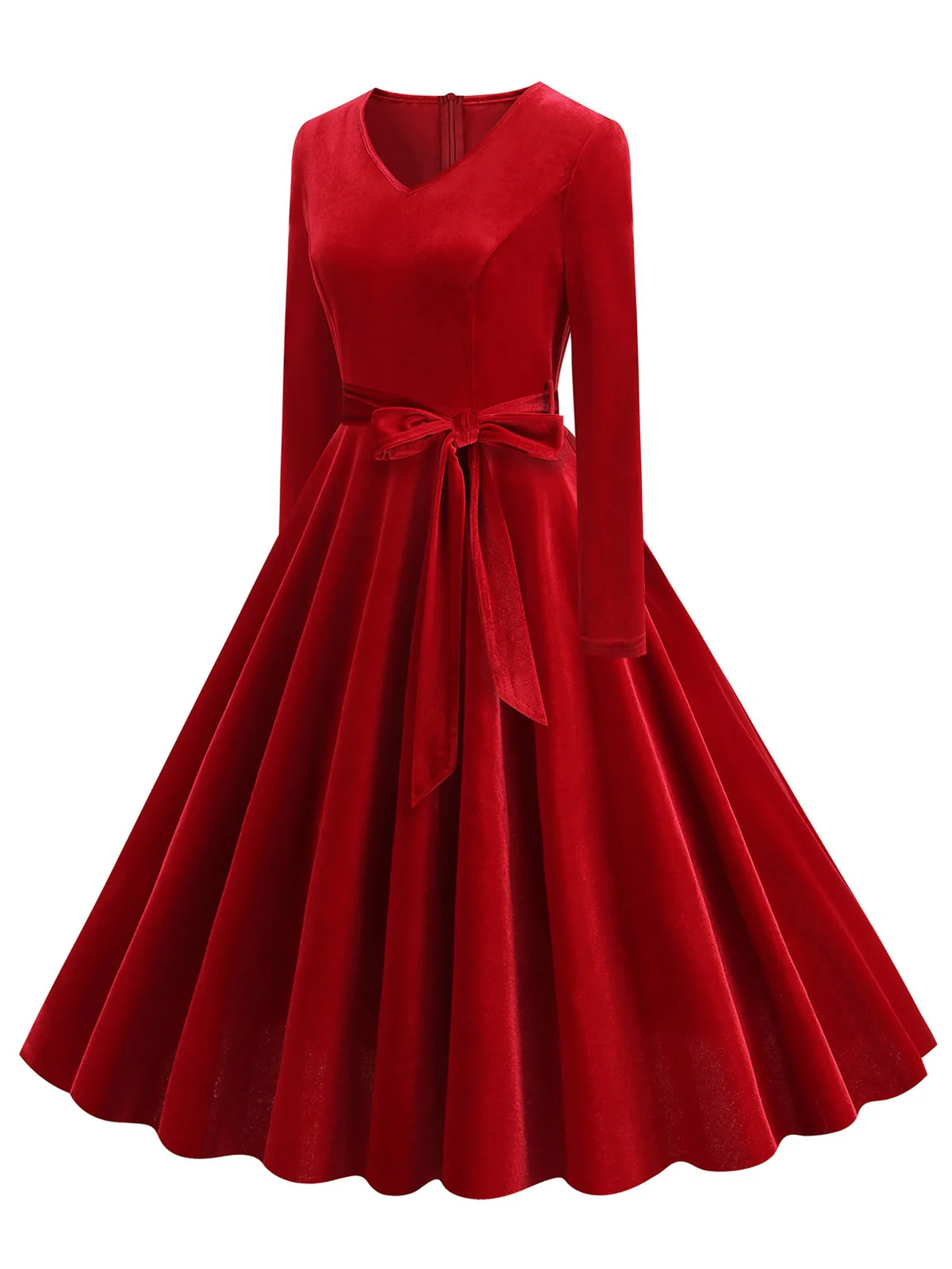 1950s Solid Velvet V-Neck Swing Dress - Image 2