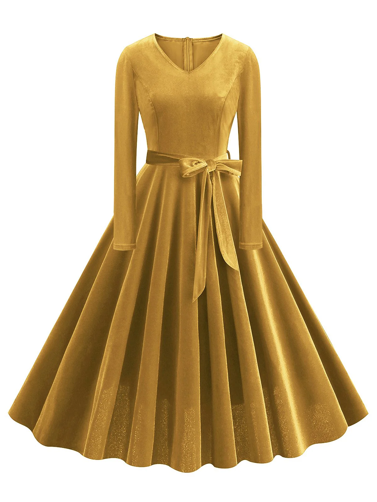 1950s Solid Velvet V-Neck Swing Dress - Image 21