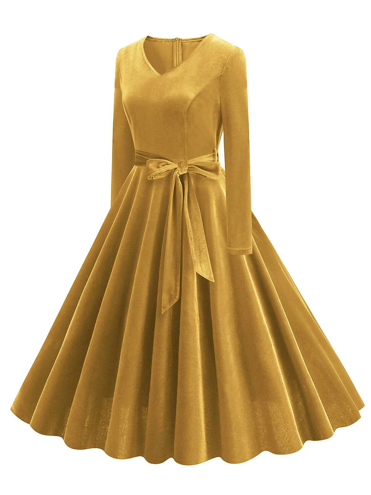 1950s Solid Velvet V-Neck Swing Dress - Image 23