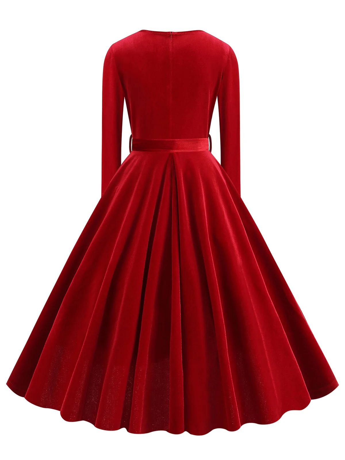 1950s Solid Velvet V-Neck Swing Dress - Image 3
