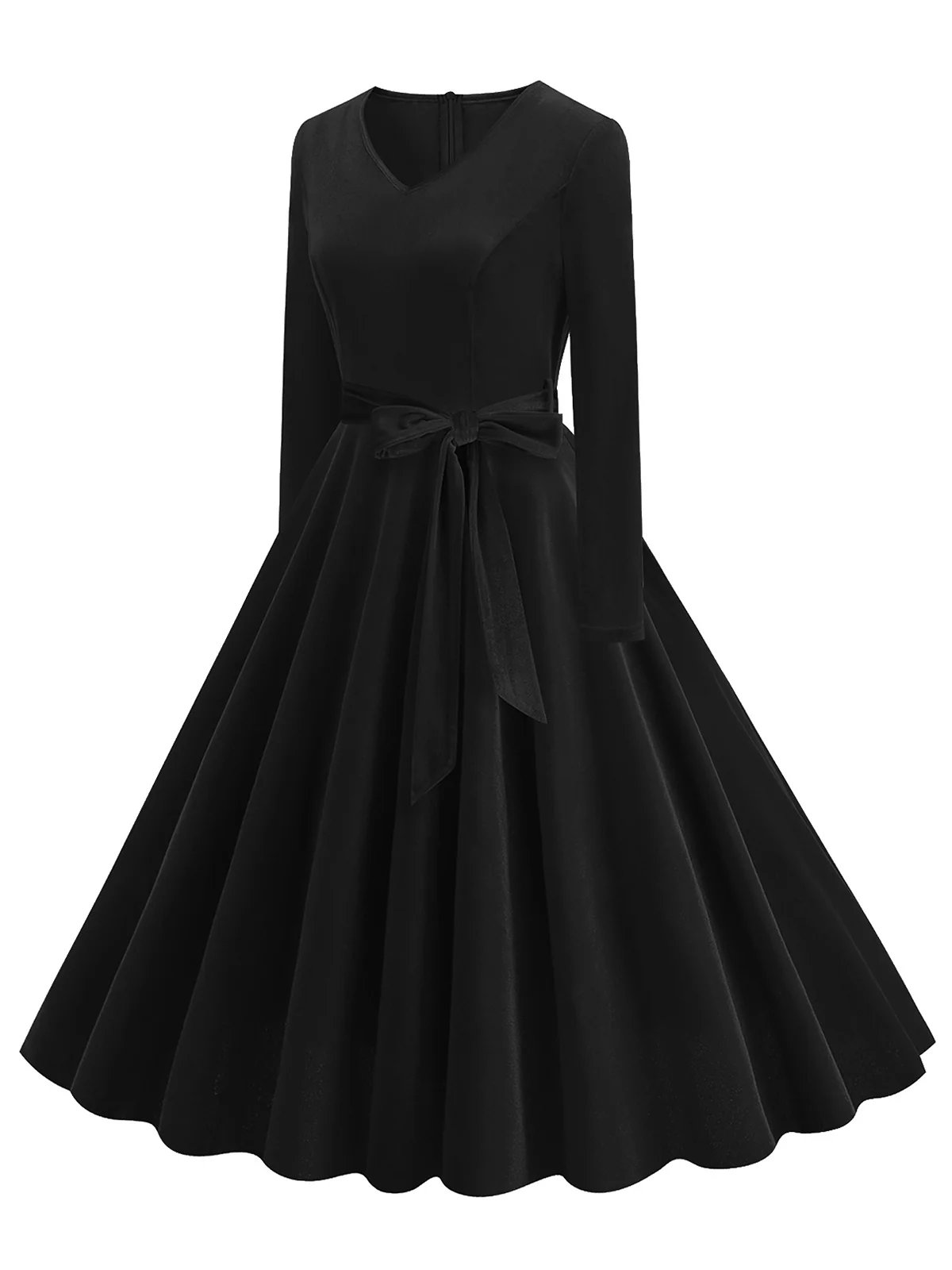 1950s Solid Velvet V-Neck Swing Dress - Image 7