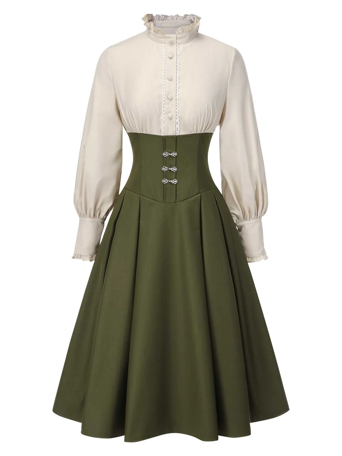 1950s Victorian Bow Tie Ruffled Long Sleeve Dress - Image 3