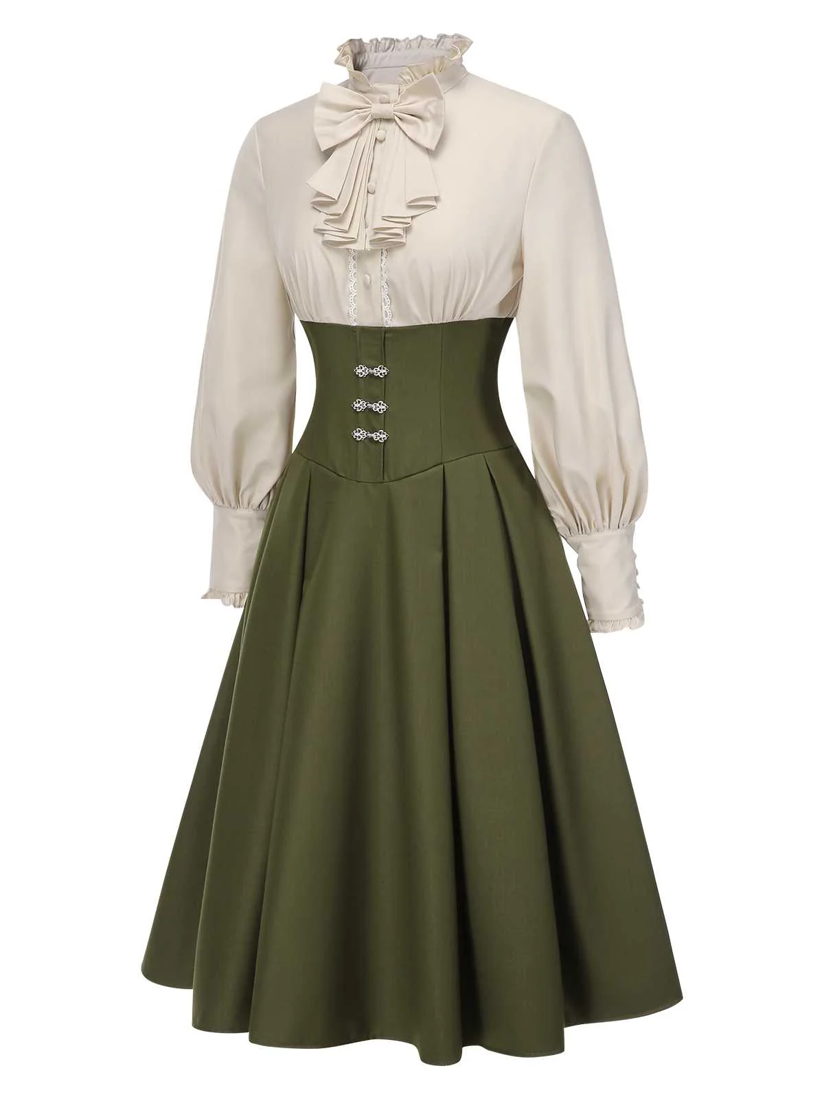 1950s Victorian Bow Tie Ruffled Long Sleeve Dress - Image 4