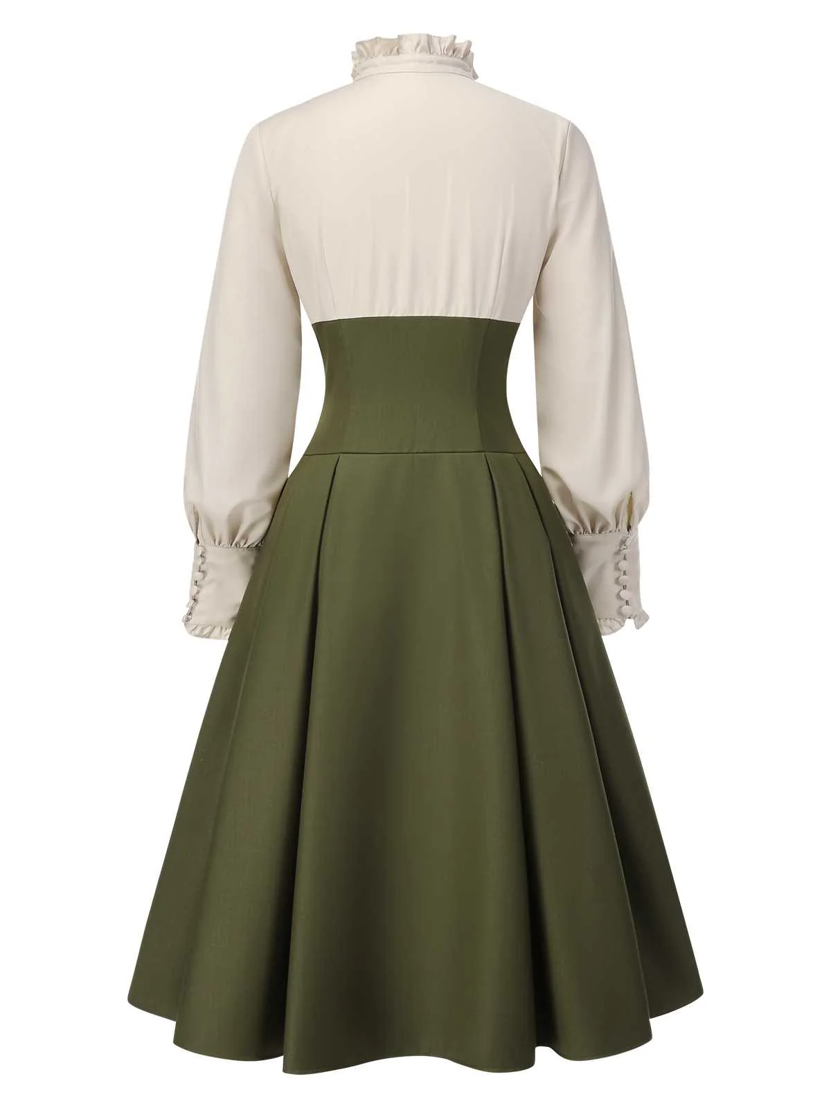 1950s Victorian Bow Tie Ruffled Long Sleeve Dress - Image 5
