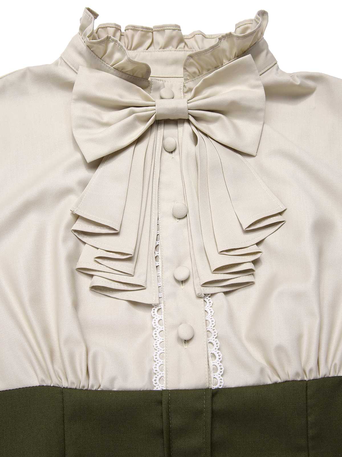 1950s Victorian Bow Tie Ruffled Long Sleeve Dress - Image 6