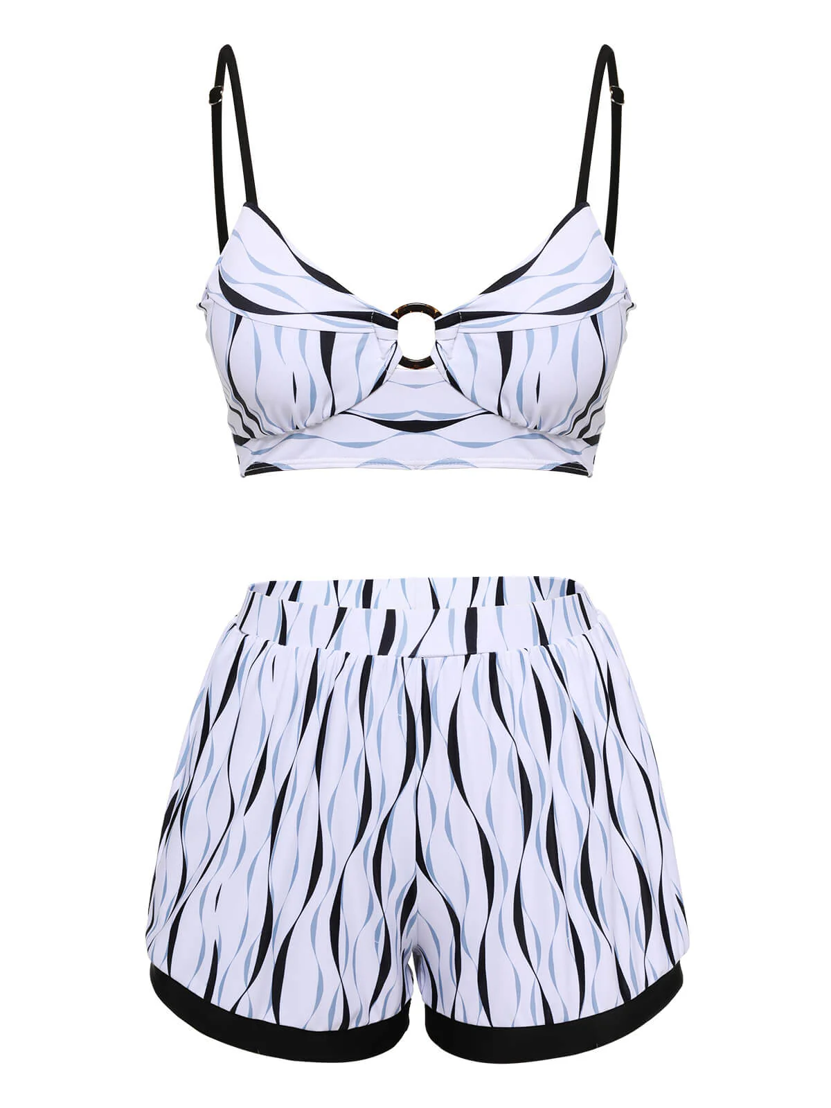 1950s Water Ripple Patchwork Strap Swimsuit - Image 2