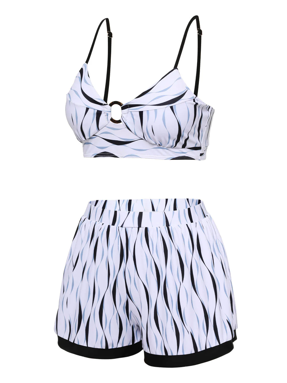 1950s Water Ripple Patchwork Strap Swimsuit - Image 3