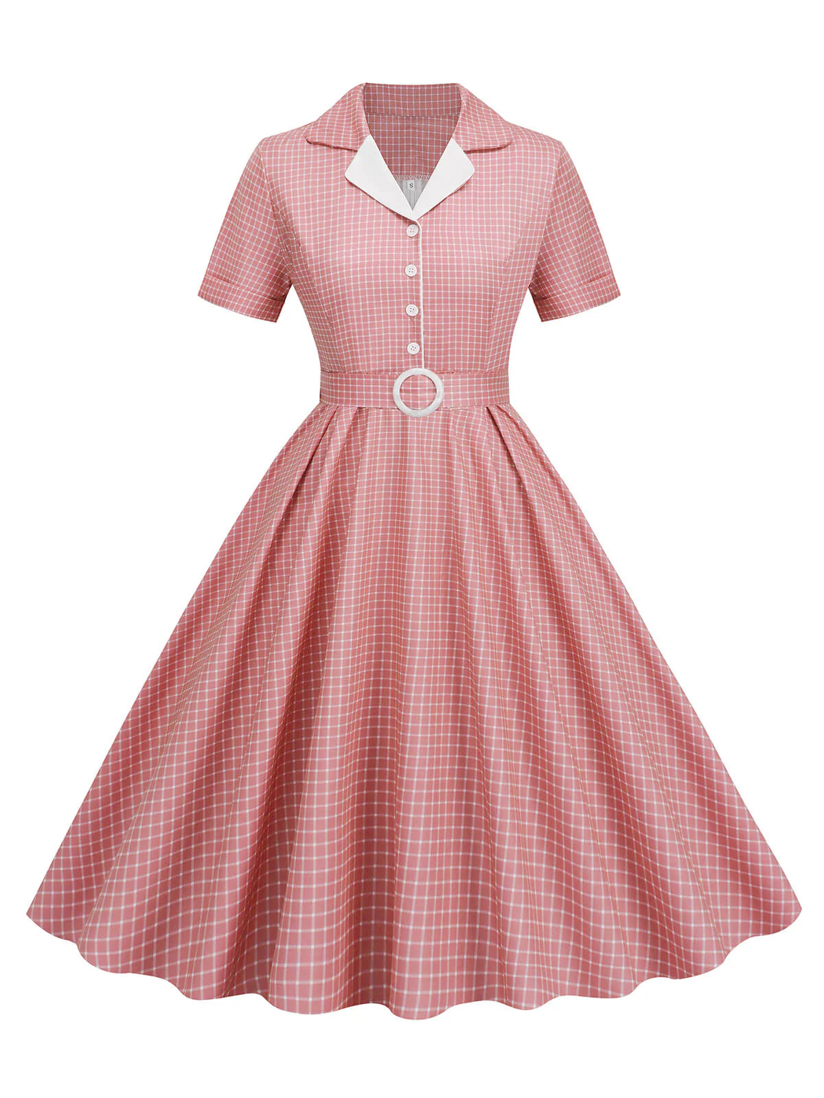 1950s Window Pane Plaid Lapel Swing Dress - Image 2
