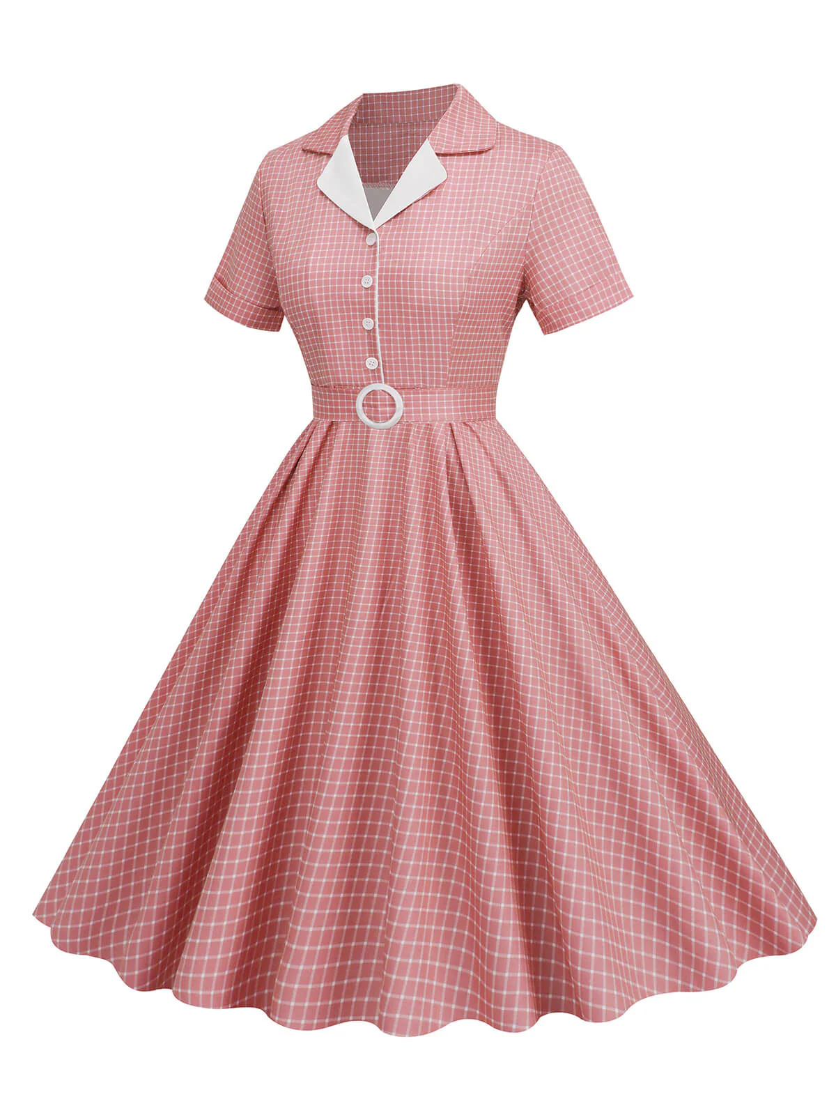 1950s Window Pane Plaid Lapel Swing Dress - Image 3