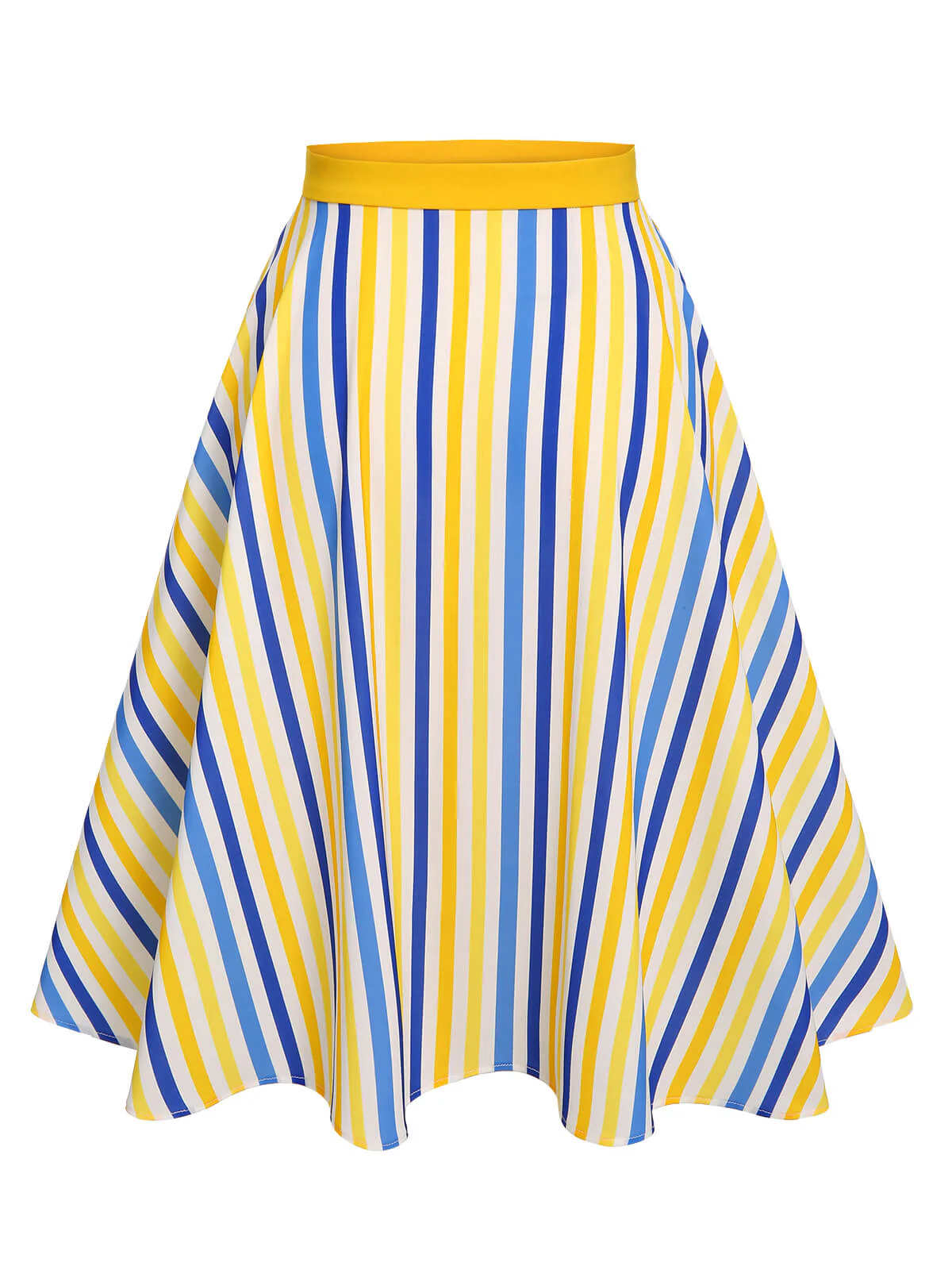 1950s Yellow White Blue Striped Button Skirt - Image 4