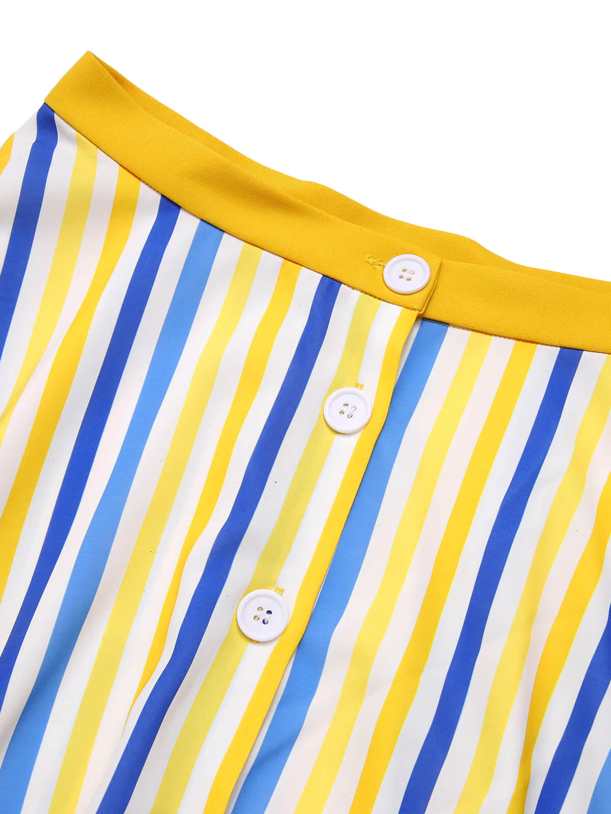 1950s Yellow White Blue Striped Button Skirt - Image 5