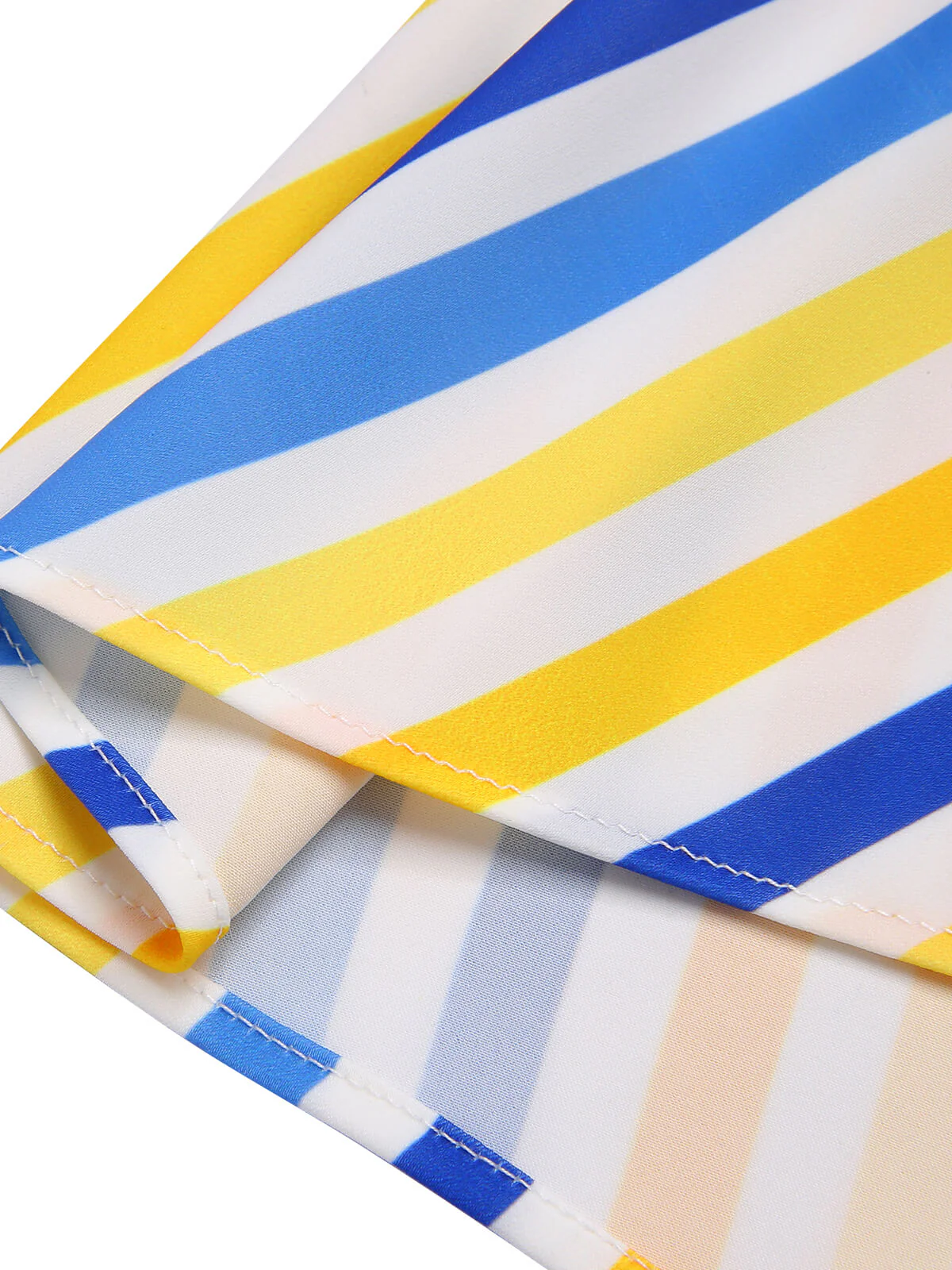 1950s Yellow White Blue Striped Button Skirt - Image 6
