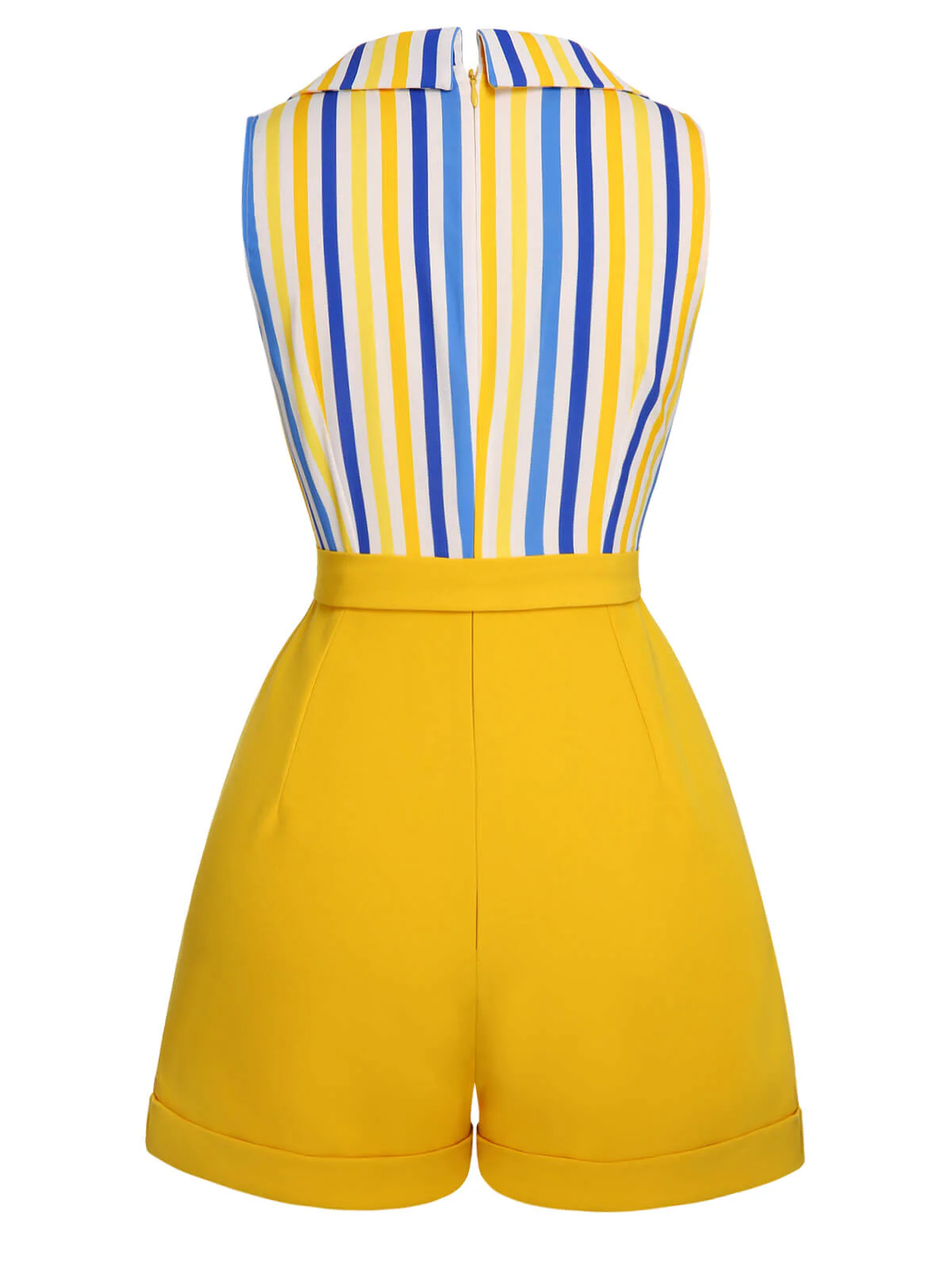 1950s Yellow White Blue Striped Lapel Romper - Image 4