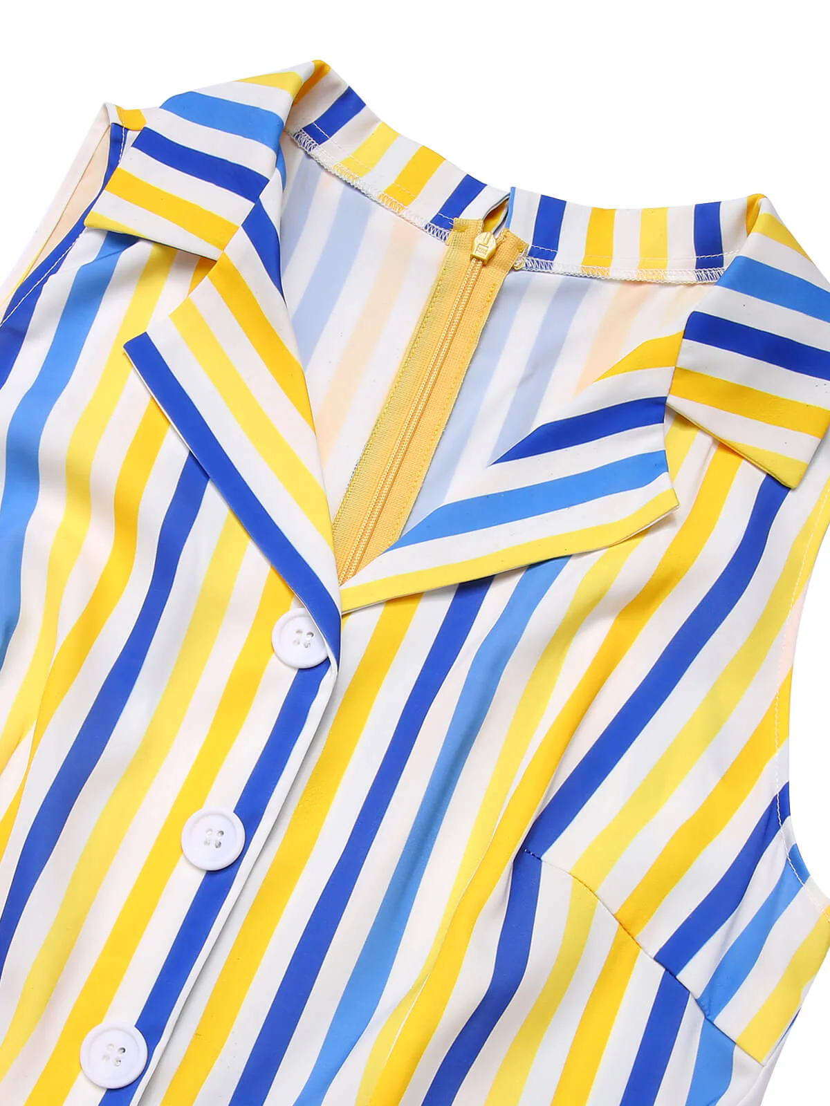 1950s Yellow White Blue Striped Lapel Romper - Image 5