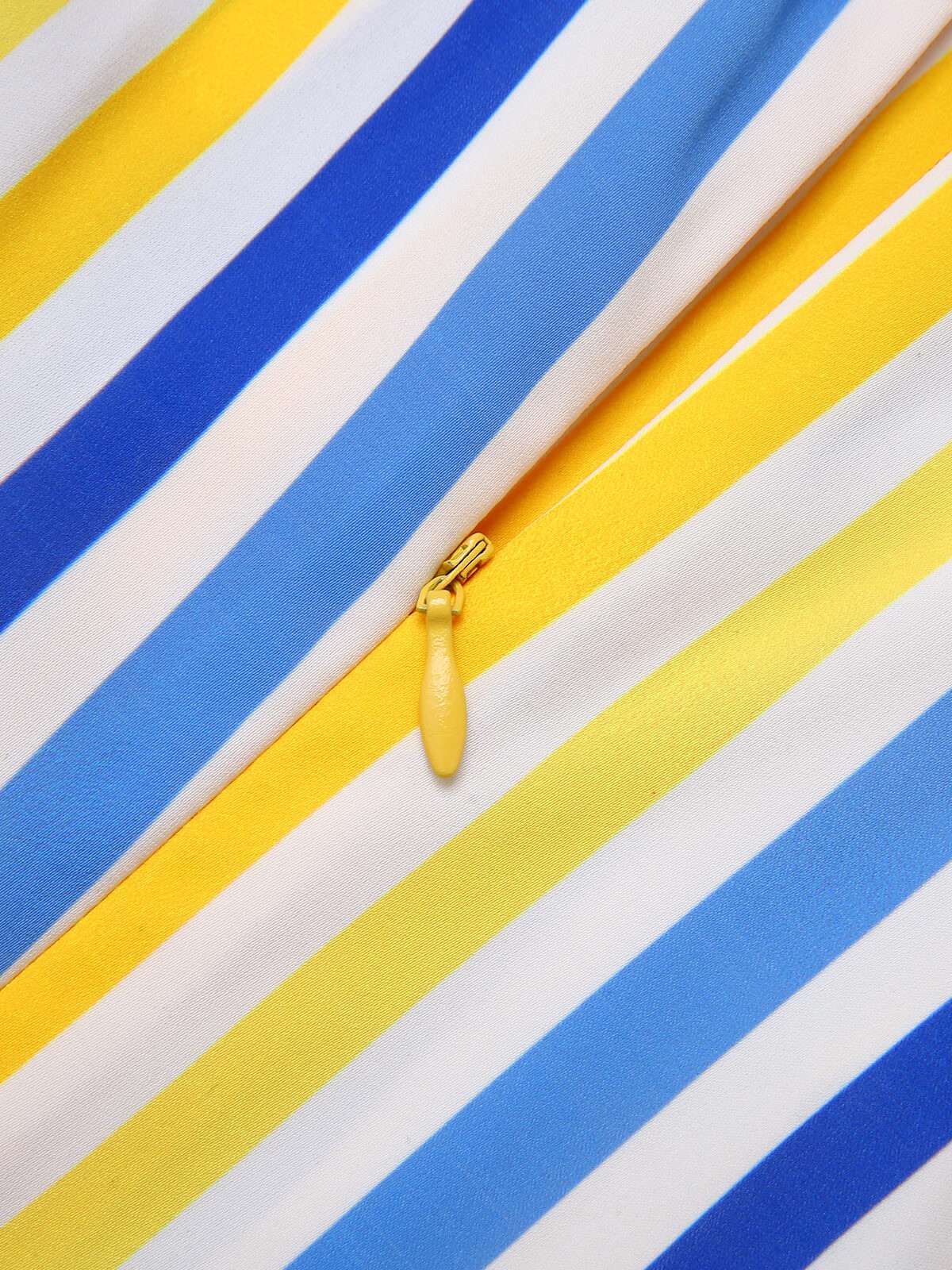 1950s Yellow White Blue Striped Lapel Romper - Image 7