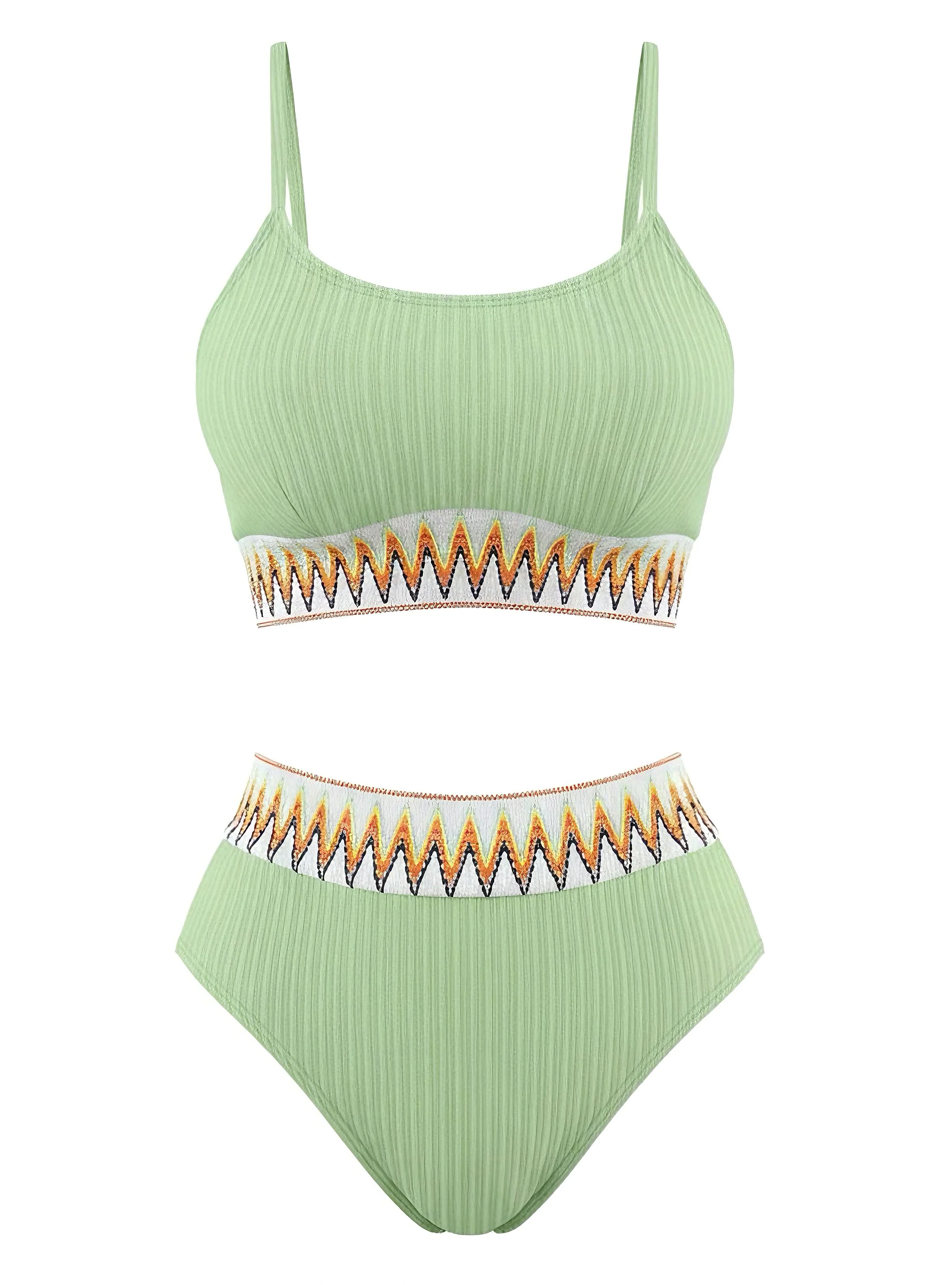 1950s Zigzag Pattern High-waisted Ribbed Bikini - Image 2