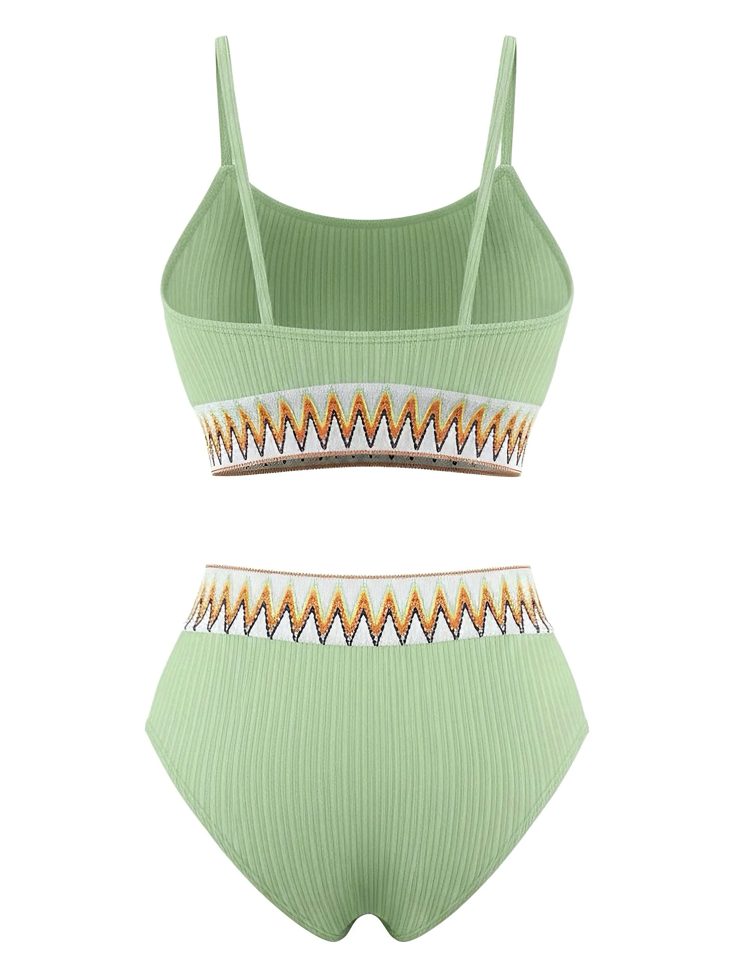 1950s Zigzag Pattern High-waisted Ribbed Bikini - Image 3