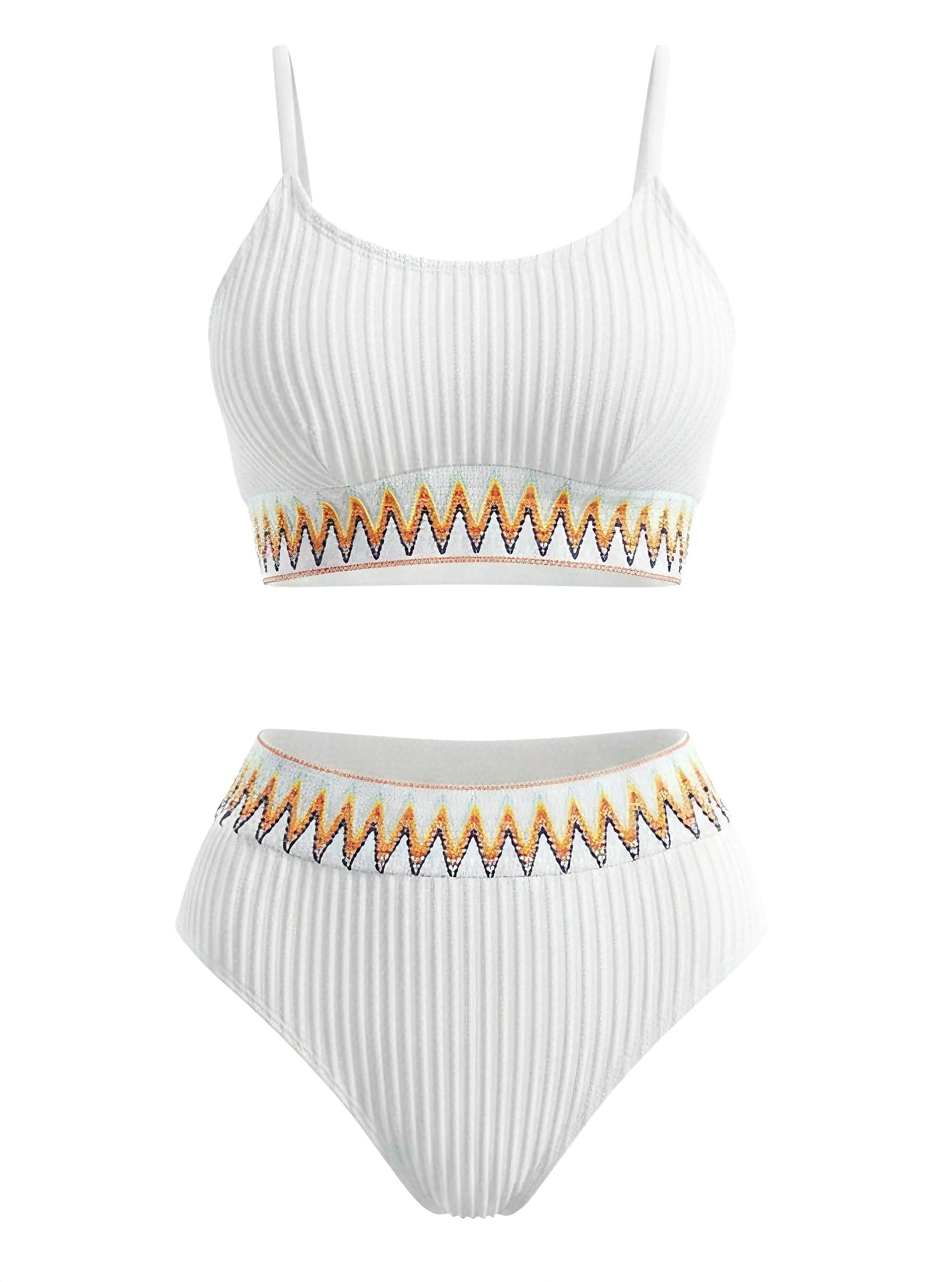 1950s Zigzag Pattern High-waisted Ribbed Bikini - Image 4