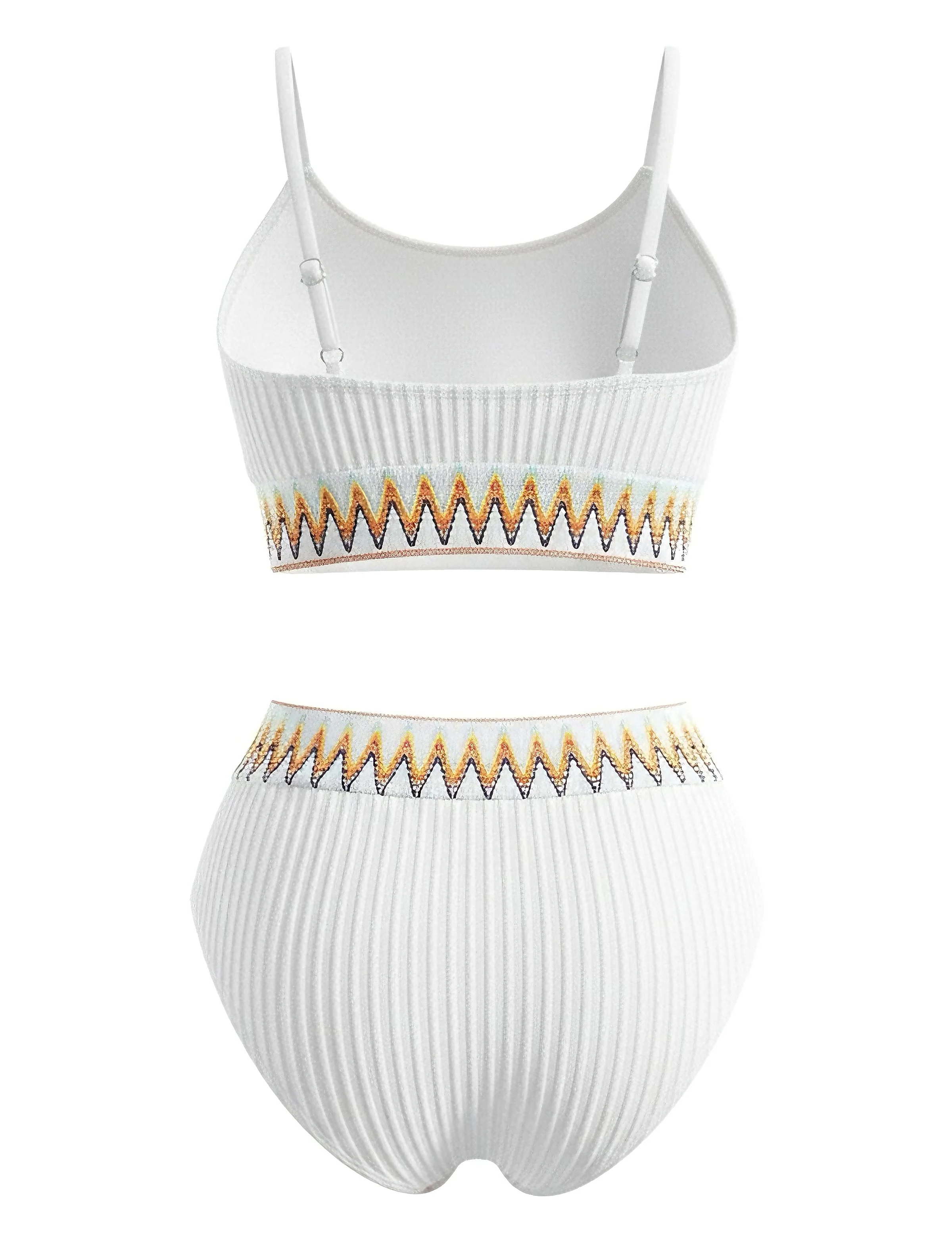 1950s Zigzag Pattern High-waisted Ribbed Bikini - Image 5