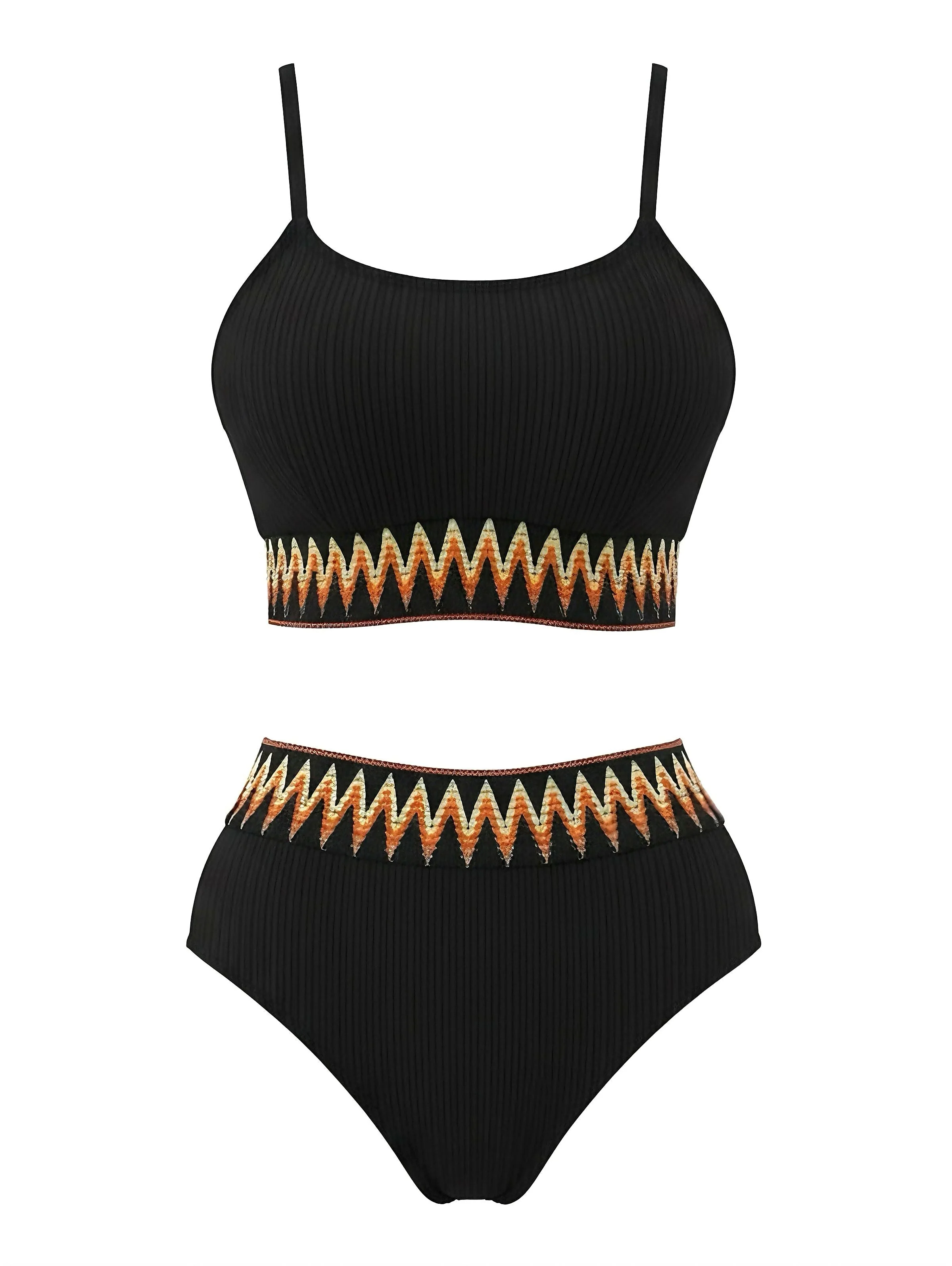 1950s Zigzag Pattern High-waisted Ribbed Bikini - Image 6