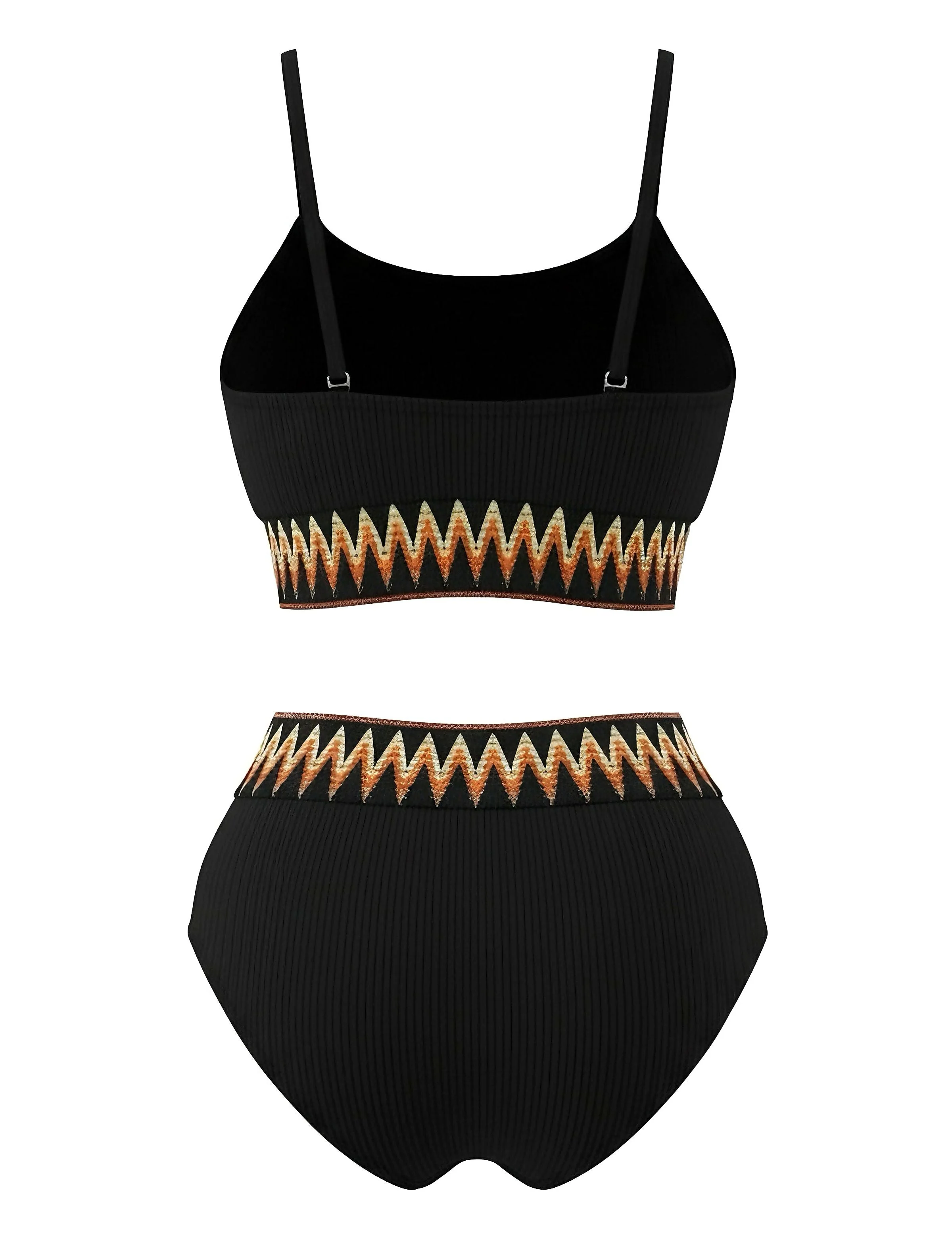 1950s Zigzag Pattern High-waisted Ribbed Bikini - Image 7