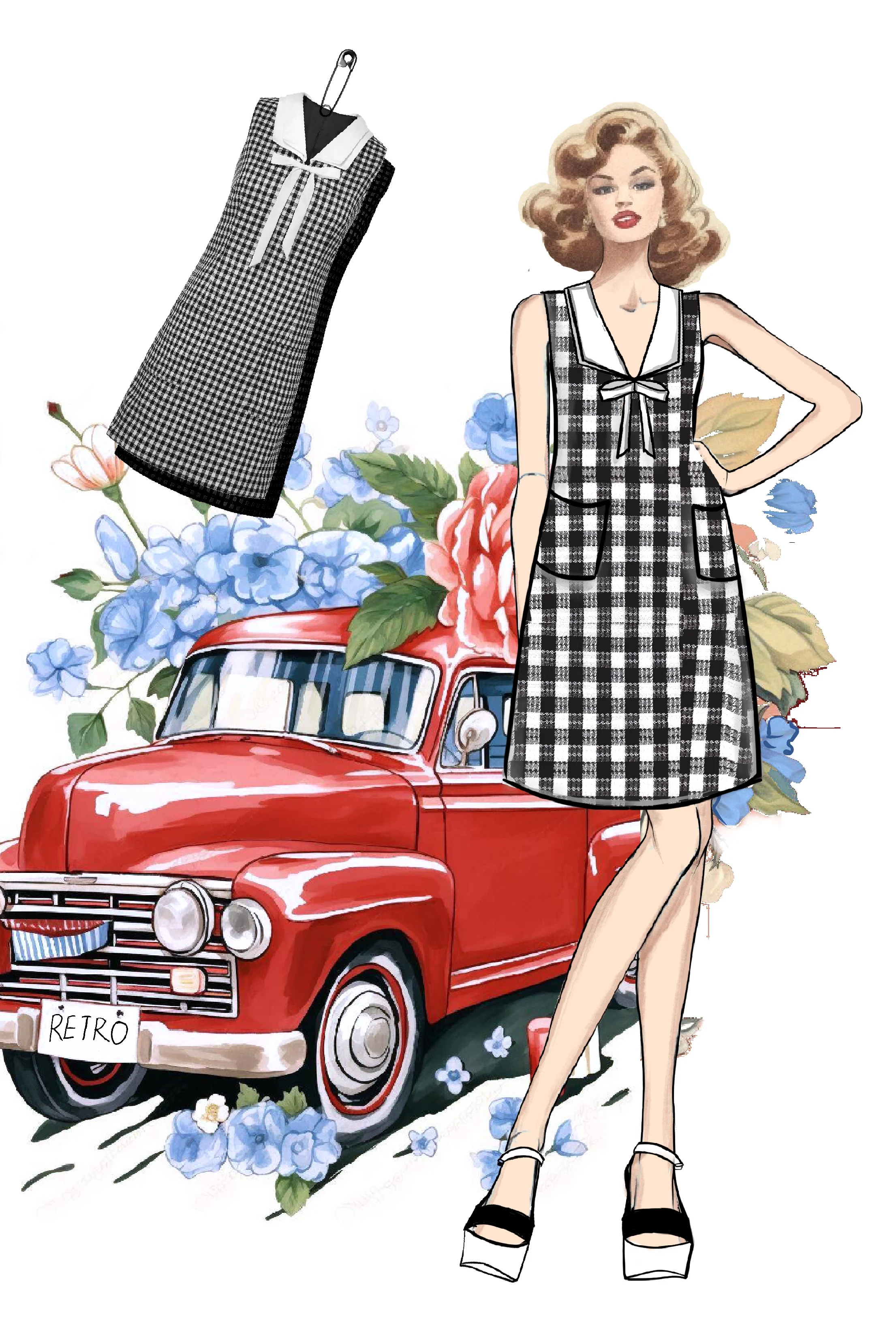 1960s Gingham Plaid Shift Dress - Image 2